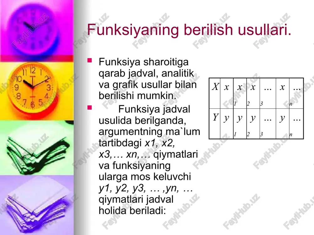 a orttirmasi (2.1) ning bosh qismi f(x) ax berilgan f(x) funksiyaning shu nuqtadagi differensiali deyiladi va dy yoki df(x) orqali belgilanadi, ya’ni dy=f(x) ax. masalan, y=x? funksiya uchun dy=2xax ga teng. agar f(x)=x_ bo‘lsa, u holda f’(x)=1 va df(x)=1-ax, ya’ni dx=ax bo‘ladi. shuni hisobga olgan holda argument orttirmasini, odatda, dx bilan belgilashadi. buni nazarga olsak, f(x) funksiya differensialining formulasi dy=f(xjdx yoki dy=y’dx (2.2) bo‘ladi. endi x€(a;b) nuqtada differensallanuvchi bo‘lgan f(x) funksiyaning grafigi kasmda ko ‘rsatilgan chiziqni ifodalasin deylik. bu chiziqning (xf(x)) va (x+ax, f(x+avx)) nuqtalarin mos ravishda m va k bilan belgilaylik. unda ms=av, ks=ay bo‘ladi. f(x) funksiya x nuqtada chekli js’) hosilaga ega bo‘lgani uchun f(x) funksiya grafigiga uning m(x,f(x)) nuqtasida o‘tkazilgan ml urinma mavjud va bu urinmaning burchak koeffitsienti tg9=f’(x). oy ale edy shu ml urinmaning ks bilan kesishgan nugtasini e bilan _ belgilaylik. ravshanki, ames dan seo teo. bundan es=ms-tgg=f’(x)av ekani kelib chiqadi. demak, f(x) funksiyaning x …