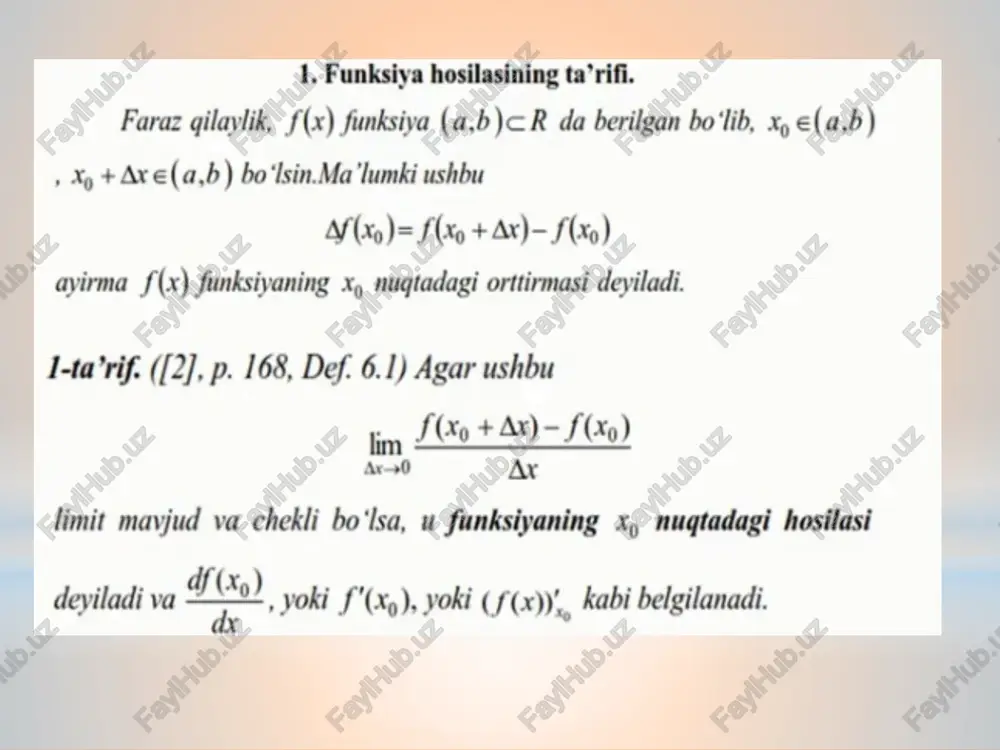 ax athete -sin —2sin(x + 42) - sin 2 2 sin(o+ 4).sin a sin 42 ae = —sin (x + 42) - 2 = —sing. nae z az z “na 1 (cosz)’ = —sinz cd =0 (2*)' =a-a*! (ae€r) (sin z)' = cosz (cosz)’ = —sinz (ef ses ay =y(x + az) —y (x) = ef (x + az) — ef (x) = e(f (e+ az) — f(z) =caf aro xea ff av _ cf _, ar” az (f+y)=fity' g=fry ag= g(x + ax) —g(2) = (f(e@+ az) +y(@+ az) — (f(x) +y(@)) = near g(z+az) g(x) = f(w@+az) +y(x+ az) — f(x) —y(x) = af+ay 1, ag _ af+ay _ af. ay _ i~ ke ag az " az fity. (fy =f-ytfey' g(x) = f(z)-y(z) ag =9(x+ az) — g(x) = f (a+ az)-y(x+ az) — f(x)-y(z). eee = f(v+az)=f(x)+af y=y(x+ ax)—y(x) = y(e+ az) =y(x) + ay f+af …
