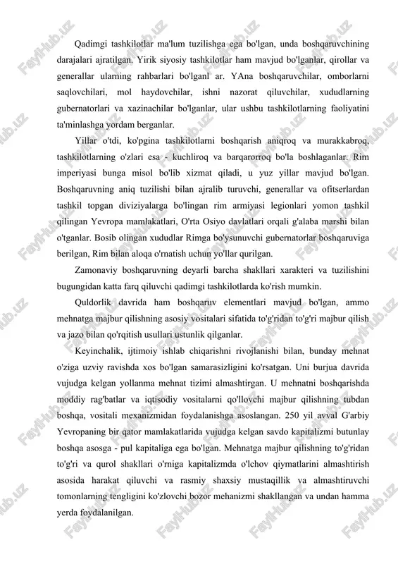 or mamlakatlarida vujudga kelgan savdo kapitalizmi butunlay boshqa asosga - pul kapitaliga ega bo'lgan. mehnatga majbur qilishning to'g'ridan to'g'ri va qurol shakllari o'rniga kapitalizmda o'lchov qiymatlarini almashtirish asosida harakat qiluvchi va rasmiy shaxsiy mustaqillik va almashtiruvchi tomonlarning tengligini ko'zlovchi bozor mehanizmi shakllangan va undan hamma yerda foydalanilgan. boshqaruv amaliyoti qadimgi vaqtlardan xx asrga qadar rivojlanayotgan bo'lsa ham, ehtimol, hech kim uni tizimli boshqarish haqida o'ylab ko'rmagan. odamlarni asosan tashkilotlarni qanday boshqarish emas, balki qanday qilib ko'p pul ishlash, siyosiy hokimiyatni egallash sho'baiqtirgan. xix asrning boshida ingliz tadqiqotchisi r.ouen ko'p vaqtini tashkilot maqsadlariga boshqa odamlar yordamida erishish muammolariga bag'ishlagan. u ishchilarga durustroq uy-joy bergan, ularning mehnat sharoitlarini yaxshilagan, ularning mehnatlari natijalarini baholash tizimini ishlab chiqqan va ko'pgina to'lovlar yo'li bilan yaxshi ishni rag'batlantirgan. bu islohotlar haqiqat va rahbar rolini insoniy idrok etishning mohiyatida noyob yorib o'tish bo'lgan. ammo, shunga qaramasdan, o'sha davrning tadbirkorlari r. ouenning islohotlarida sog'lom fikrni kamroq ko'rganlar, ulardan …