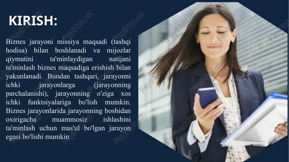lari biznes jarayonini yaxshilash biznes jarayonlarini takomillashtirish jarayonlarni kashf qilish, xaritalash, hujjatlashtirish, tahlil qilish va qayta loyihalash orqali biznes jarayonlarining samaradorligi va samaradorligini oshirish uchun foydalaniladigan boshqaruv amaliyoti sifatida belgilanadi. nima uchun biznes-jarayonlaringizni yanada takomillashtirishga sarmoya kiritishingiz kerakligi haqida ushbu maqolada ko'proq bilib olamiz. 8 biznes-jarayonlarni xaritalash jarayon va uning boshqa jarayonlar bilan bir-biriga mos kelishini aniq tushunish uchun jarayonning ish oqimi diagrammasini yaratish faoliyati sifatida aniqlanadi. bu kompaniya bo'ylab jarayon tafsilotlarini hujjatlashtirish va etkazish uchun ko'rgazmali qo'llanmalardan foydalanadigan biznes jarayonlarini hujjatlashtirish vositasi. biznes jarayonlarini xaritalash haqida hamma narsani bilish uchun ushbu qo'llanmani o'qing. 9 biznes jarayonlarini xaritalash biznes-jarayon hujjatlari - bu jarayon qanday bajarilishi kerakligini batafsil tavsiflash jarayoni. bu korxonalar o'z jarayonlarini o'rganish, ko'rish va yaxshilash uchun amalga oshiradigan texnikadir. u birinchi navbatda “jarayon qanday amalga oshirilmoqda?” degan savolga javob berishga qaratilgan. ushbu batafsil qo'llanma bilan biznes jarayonlari hujjatlari haqida ko'proq bilib oling. biznes-jarayonini hujjatlashtirish biznes jarayonlarini avtomatlashtirish murakkab …