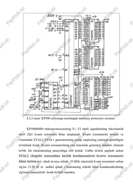 keyin hosil bo'ladi. barcha buyruq stroblari kp580bk38 ststb strobiga ulangan va uning boshlanishiga nisbatan 20-60 ns kechiktiriladi. ststb t2 siklining f2 fazasidan t/3 oldinda bo'lgani uchun, xack signalining birinchi tekshiruvigacha hali ham 4t/9-60 ns bor. t = 400 ns da, bu vaqt taxminan 120 ns ga teng, bu xack signalini qayta tiklash uchun etarli. cpu ishining vaqt diagrammasi 4.2.3-rasmda ko'rsatilgan. 4.2.3-rasm. markaziy protsessorning o'qish (a) va yozish (b) davrlarining vaqt diagrammasi. shunday qilib, kp580bk28 kontrolleridan foydalanish sinxron almashinuvga ega tizimlarda ham, teskari xack chizig'iga ega bo'lgan asinxron kirish tizimlarida ham mumkin. ikkala almashinuv protokoliga ruxsat beruvchi mslarda kp580bk38 chipidan foydalanish tavsiya etiladi. barcha holatlarda mrdc, mwtc, iorc va iowc buyruq satrlarining yuk hajmi quyidagicha: i0l ≤ 10 ma, cl ≤ 100 pf. inta liniyasining ruxsat etilgan oqimi i0l va sig'im cl 5 ma va 100 pf. tizim boshqaruvchisi, shuningdek, mp ma'lumotlar shinaini inversiyasiz ikki tomonlama buferlashni ta'minlaydi, i0l ni 10 …