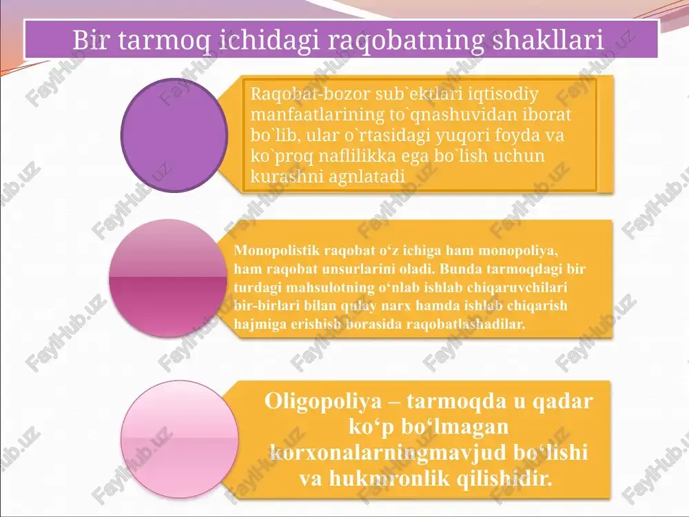 koniyatlarining oldini olish. iqtisodiy adabiyotlarda sof monopoliyani o’rganishga ham keng o’rin ajaratiladi. chunki, birinchidan, sof monopoliyalar iqtisodiy faoliyatda sezilarli o’rin tutsalar (ba’zi hollarda yammning 5-6% darajasida), ikkinchidan, bozorning monopolistik raqobat, oligopoliya kabi real modellarini tushunishga yordam beradi. sof monopoliya tarmoqda mahsulot ishlab chiqaruvchi va xizmat ko’rsatuvchi yagona firma mavjud bo’lib, bu mahsulot va xizmatlarning yaqin o’rinbosarlari bo’lmagan sharoitda amal qiladi. monopol hukmronlik tog’risida tushuncha sof monopoliyaning asosiy tavsiflovchi belgilari quyidagilar orqali namoyon bo’ladi: 1. tarmoqda yagona sotuvchining mavjudligi. sof monopolist bita firmadan iborat bo’lgan tarmoq hisoblanadi. bu o’rinda firma va tarmoq aynan bir tushunchadan iboratdir. 2. yaqin o’rinbosar mahsulot va xizmatlarning mavjud emasligi. monopoliyalarning iqtisodiy asoslari va ularning turlari sof monopoliyaning vujudga kelishining asosiy sababi – uning mahsulotining yaxshi va yaqin o’rinbosarlari mavjud emasligidir. natijada xaridor uchun tanlov imkoniyati mavjud bo’lmay, u mazkur mahsulotni monopolistdan sotib olmagan taqdirdan umuman undan voz kechishiga to’g’ri keladi.sof monopoliya sharoitida tovarlar reklamasi o’ziga xos …