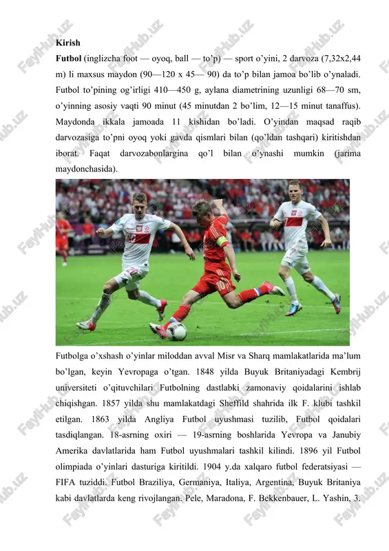 chun mamlakat birinchiligida qatnashyapti. futbol klublari qoshida 18 ta futbol internat maktablari, kollejlari faoliyat ko’rsatyapti, ularda 2000 dan ziyod o’quvchi shug’ullanadi. shuningdek, futbolga ixtisoslashgan bolalar-o’smirlar sport maktablari ishi yaxshilandi. futbol universiada, «barkamol avlod» va «umid nihollari» musobaqalari dasturlaridan urin olgan. bolalar-o’smirlar o’rtasida respublikada o’tkaziladigan «futbol g’unchasi» musobaqalarida 692 jamoada 13840, «futbolimiz kelajagi» musobaqalarida 15035 jamoada 300700 o’yinchi ishtirok etdi (2004). ayollar o’rtasida o’tkazilayotgan o’zbekiston chempionati va kubogi musobaqalarida andijonning «andijanka», namanganning «gulbahor», qarshining «sevinch» jamoalari yetakchilik qilib keladi. faxriy futbolchilar o’rtasida ham muntazam ravishda musobaqalar uyushtiriladi. jismoniy qobiliyati cheklangan futbolchilar o’rtasida toshkentning «matonat» jamoasi (hozirgi «baynalmilal») jahon kubogini qo’lga kiritgan (1991). hozirgi kunda respublikada 362 ta stadion, 7113 ta futbol maydoni mavjud, 460658 kishi (ulardan 4642 nafari ayollar) futbol bilan shug’ullanadi, 1916 nafar murabbiy faoliyat ko’rsatadi (2004). «o’zbekiston futboli» (toshkent), «futbolekspress» (andijon), «asr futboli» (namangan), «inter futbol» (kosonsoy), «boks plyus futbol» (toshkent) kabi ixtisoslashgan gazetalar chiqib turibdi. s. arutyunov, ye. …