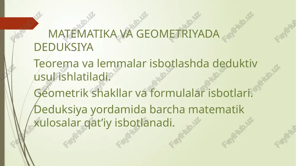 lab va taklif qonuni) aniq iqtisodiy holatlarni tahlil qilishda deduktiv usuldan foydalaniladi. biznes strategiyasini yaratishda ham deduktiv metod yordamida kompaniyaning kelajagini prognoz qilish va qaror qabul qilish amalga oshiriladi. e’tiboringiz uchun raxmat ! /docprops/thumbnail.jpeg
