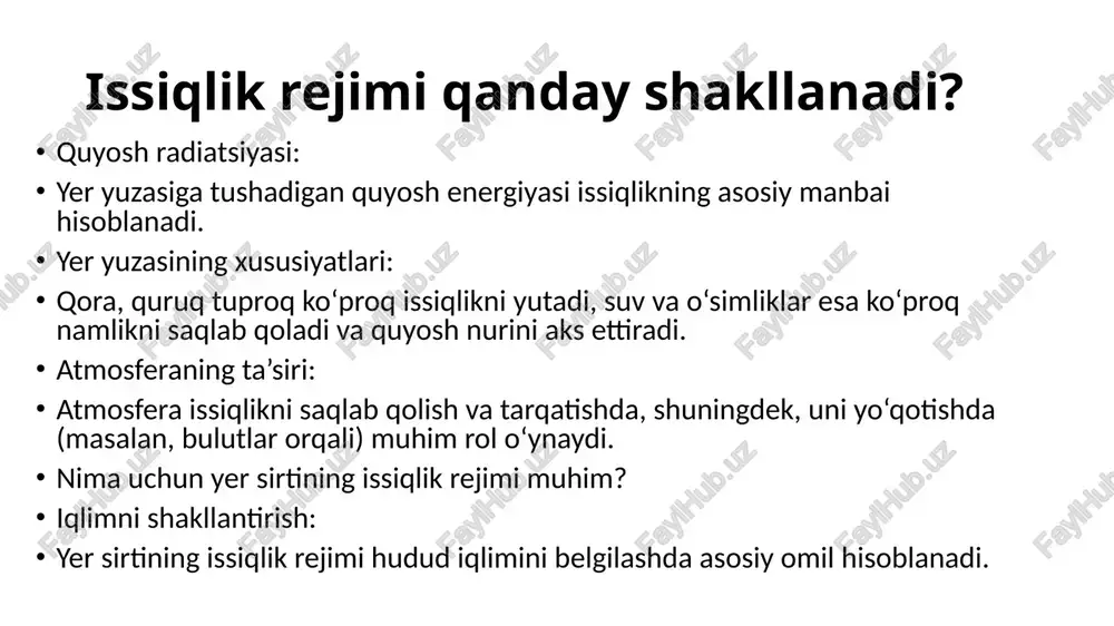 n quyoshgacha bo’lgan o’rtacha masofada, atmosferaning yuqori chegarasida quyosh nurlariga perpendikulyar birlik yuzaga birlik vaqt davomida kelgan quyosh radiasiyasi miqdoridir. yer usti o’lchovlari, sun’iy yo’ldoshlar va kosmik kemalardan olingan kuzatishlar natijasida hozirgi paytda quyosh doimiysining son qiymati 1,367 +/- 0,007 kvt/m 2 teng ekanligi aniqlangan. er orbitasi cho’zilgan ellips bo’lganligi uchun (quyoshdan masofa yanvarda – 147 mln. km, iyulda – 152 mln. km), yil mobaynida quyosh doimiysining son qiymati +/-3,5% ga o’zgaradi. quyosh doimiysining qiymatiga quyosh faolligi va boshqa astronomik omillar ta’sir qiladi. bir yilda yer sirtining har 1 km2 maydoniga o’rtacha 4,27∙1016 j issiqlik yetib keladi. atmosferada quyosh radiasiyasining yutilishi va sochilishi quyosh radiasiyasi atmosferadan o’tib, yer sirtiga yetib kelguncha, o’zgaradi. atmosferadagi havo molekulalarida hamda qattiq va suyuq aralashmalarda (aerozol) quyosh radiasiyasi sochiladi. quyosh radiasiyasi havodagi gaz va aerozollarda qisman yutiladi. sochilish va yutilish jarayonlari selektiv (tanlama) harakterga ega bo’lganligi uchun, atmosferadan o’tayotgach quyosh radiasiyasining spektral tarkibi ham o’zgaradi. …