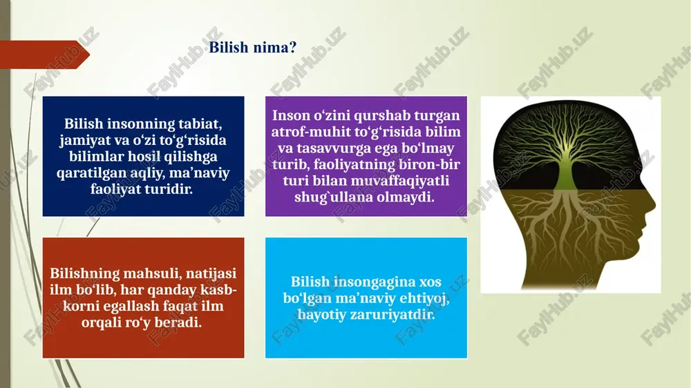nisbati bilish ob’yekti tadqiqotchi-olim, faylasuf, san’atkor va boshqalarning, umuman insonning bilimlar hosil qilish uchun ilmiy faoliyati qaratilgan narsa, hodisa, jarayon, munosabatlar bilish ob’yektlari hisoblanadi. bilish ob’yektlari moddiy, ma’naviy, konkret, mavhum, tabiiy va ijtimoiy bo‘lishi mumkin. bilish obyektlari eng kichik zarralardan tortib ulkan galaktikagacha bo‘lgan borliqni qamrab oladi. bilish sub’yekti bilish bilan shug‘ullanuvchi kishilar va butun insoniyat bilish sub’yekti hisoblanadi. ayrim olingan tadqiqotchi-olimlar, ilmiy jamoalar, ilmiy tadqiqot institutlari ham alohida bilish subyektlaridir. inson va butun insoniyat ayni bir vaqtda ham bilish ob’yekti, ham bilish sub’yekti sifatida namoyon bo‘ladi. bilish ob’yektlariga asoslanib, bilim sohalari quyidagi fanlar tizimiga ajratiladi tabiiy ijtimoiy-gumanitar texnik bilishning maqsadi bilishning maqsadi ilmiy bilimlar hosil qilishdangina iborat emas, balki bilish jarayonida hosil qilingan bilimlar vositasida insonning barkamolligiga intilish, tabiat va jamiyatni insoniylashtirish, tabiiy va ijtimoiy garmoniyaga erishishdir. fan — fan uchun emas, balki inson manfaatlari uchun xizmat qilishi lozim. inson ilmiy bilimlar vositasida ma’naviy barkamollikka erisha borgani sari ilm-fan …