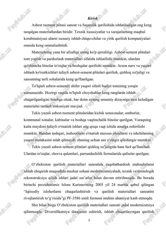 lish materiallari sanoati korxonalarini modernizatsiya qilish, texnikaviy va texnologik qayta jihozlash” dasturi to‘g‘risidagi qarori zamonaviy qurilish materiallari turlarini yanada ko‘paytirish va ichki bozorni ular bilan to‘ldirish, eksport salohiyatini oshirish yo‘lida muhim omil bo‘lib xizmat qilmoqda. ayni paytda mamlakatimizda ko‘plab korxona qurilish materiallari ishlab chiqarmoqda. ularning yuzdan ziyodi “o‘zqurilishmateriallari” aksiyadorlik kompaniyasi tarkibiga kiradi. ular qurilish sohasini barcha turdagi zarur ashyolar, jumladan, sement, ohak, gips, devorbop, tom yopish uchun mo‘ljallangan, pardozlash, nam va issiqlik o‘tkazmaydigan materiallar bilan ta’minlamoqda. “o‘zqurilishmateriallari” aksiyadorlik kompaniyasidan ma’lum qilishlaricha, mamlakatimizda zamonaviy qurilish sanoatida ishlab chiqarish quvvatlaridan samarali foydalanish, energiya tejovchi va ekologik xavfsiz texnologiyalarni joriy qilish, eksportbop va import o‘rnini bosadigan mahsulotlar ishlab chiqarishni ko‘paytirishga alohida e’tibor qaratilmoqda. qabul qilingan bu hujjatlarning bosqichma-bosqich amalga oshirilishi tufayli sohada yirik o‘zgarishlar ro‘y berdi. pishiq g‘isht ishlab chiqarish bo‘yicha yangi ko‘plab korxonalar foydalanishga topshirildi, faoliyat ko‘rsatayotgan korxonalar zamonaviy energiya tejovchi texnologiyalarni joriy etish hisobiga modernizatsiya qilindi, nostandart, tejamli bo‘lmagan pechlar energiya …