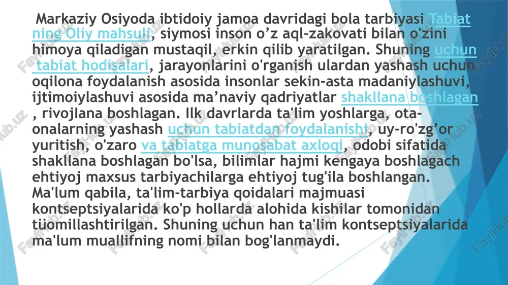 g fan sifatida shakllanishi yosh avlodni hayotga tayyorlash, ular tarbiyasini samarali amalga oshirish ehtiyojidan kelib chiqadi. bu ehtiyoj tarbiya borasida orttirilgan tajribalar to’plangandan keyin o’sha tajribalarni umumlashtirish, yoshlar tarbiyasi haqida qonun – qoidalarni ishlab chiqish zaruratini taqozo etadi. avvalo pedagogikaning nazariy kurtaklari falsafa negizida paydo bo’ladi. ta’lim-tarbiya masalalari hamisha mutafakkir, yozuvchi, olimlar xayolini band qilib kelgan. ular o’zlarini bola tarbiyasi, ularni barkamol inson qilib tarbiyalash haqidagi yorqin mulohazalari bilan pedagogik fikrlar ravnaqiga ulush qo’shganlar. masalan: nizomulmulkning >, nosir xisravning >, ahmad yugnakiyning >, alisher navoiyning >, yusuf xos hojibning > asarlari bevosita odob, axloqqa daxldordir. mirzo ulug’bekning pedagogik g’oyalari va ma’rifatparvarlik xizmatlari movarounnahr va xurosonning boy va seiqirra madaniyati va islom dunyosining ma’naviy an’analariga suyangan hamda o’z davrining madaniy tajribalaridan to’la foydalanib, uni o’zlashtirgan ulug’bek mamlakatning ravnaqi, ayniqsa uning ma’naviy kamolotida ilm-fanning va san’atning naqadar muhimligini yaxshi tushunardi. ulug’bek mamlakatning siyosiy va iqtisodiy hayotini boshqarish bilan bir qatorda, ilmiy ishlar …