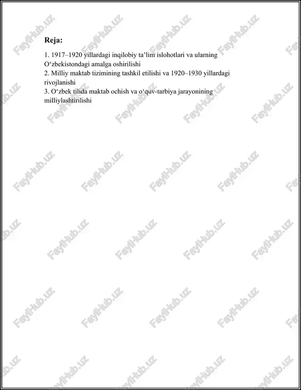 zida 947 ta yangi maktab ochildi. bu maktablarda 75000 dan ortiq oʻquvchi ta'lim oldi. ushbu yillar davomida oʻqituvchilarni tayyorlash kurslari ham tashkil qilinib, yosh oʻzbek oʻqituvchilari yangi usul va metodika haqida bilim olishi taʼminlandi. 1924-yilda oʻzbekiston ssr tashkil topgach, milliy taʼlim tizimini rivojlantirishga yanada kuchli eʼtibor qaratildi. shuni taʼkidlash joizki, 1920-yillarning oxiriga kelib, respublikada 6500 ta maktab faoliyat yuritib, ularda 400 mingdan ortiq oʻquvchi tahsil oldi. ushbu maktablarning koʻpchiligi qishloq joylarida bo'lib, ularda milliy xarakterdagi taʼlim berishga intilindi. albatta, bu yillarda oʻzbek tilidagi darsliklar yaratish va tarqatish ishlari ham qizgʻin olib borilgan. 1927-yilda 14 ming nafar talabani oʻz ichiga olgan 84 ta pedagogika bilim yurti mavjud boʻlgan. taʼlimda oʻzbek tilidan foydalanish bu davr uchun muhim burilish nuqtasi hisoblanar edi, chunki bu oʻzbek jamiyatida madaniyat va milliy oʻzlikni saqlab qolishga xizmat qilar edi. barcha fanlarni oʻzbek tilida oʻqitish harakati ham boshlanib, bu borada pedagog va o'qituvchilar tayyorlashga katta e'tibor qaratildi. 1930-yillarning …