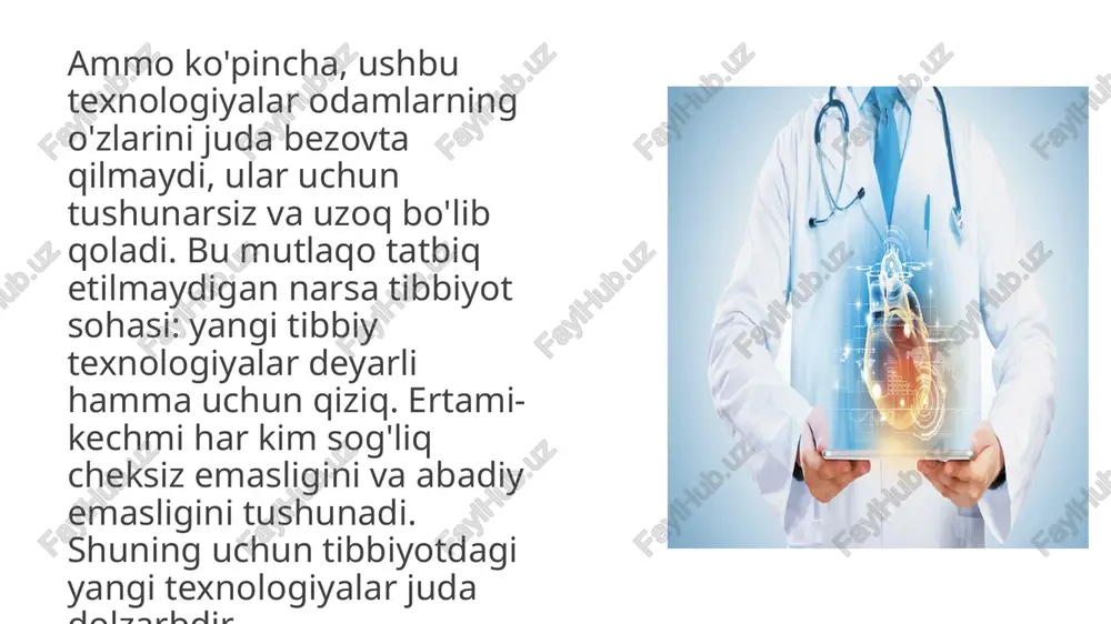 yasashga kirishdilar. dnk origami, ular aytganidek, bir qarashda oddiy erkalash kabi ko'rinishi mumkin, ammo ushbu texnologiya foydalanish uchun amaliy imkoniyatlarga ega. shundan so'ng, kerakli ulanishlar lazer bilan ehtiyotkorlik bilan kesiladi va mijoz tomonidan oldindan buyurtma qilingan yangi zanjirga joylashtiriladi. biosensor va kiyiladigan tibbiy asboblar sifatida ishlatiladigan smartfonlar bemorlarga deyarli har qanday sog'liqni saqlash parametrlarini uy sharoitidao'lchashga imkon beradi. hayot tarzi bizni sog'lomlashtirmoqchi bo'lgan bunday qurilmalarning talablariga moslashadi. portativ diagnostika uchun sog'liqni saqlash sensorlari bizning qonimizda yashaydigan nanorobotlar 1996 yilda berilgan aqldan ozganga o'xshagan bu savol ikki olimga 6 yil vaqt sarflagan ilmiy ishning asosini tashkil etdi. muxtasar qilib aytganda, javob quyidagicha: nanorobotlar nazariy jihatdan bizning qonimiz o'rnini bosa oladi. "inson qonini 500 trillion robot bilan almashtirish haqida nima deyish mumkin?" keyinchalik uzoq kelajakda bir necha nanometr hajmdagi robotlar bizning qonimizda yashashi va bemorga nima bo'layotgani to'g'risida signal berish orqali mumkin bo'lgan kasalliklarning oldini olishlari mumkin. ular bizning organlarimiz bilan o'zaro …