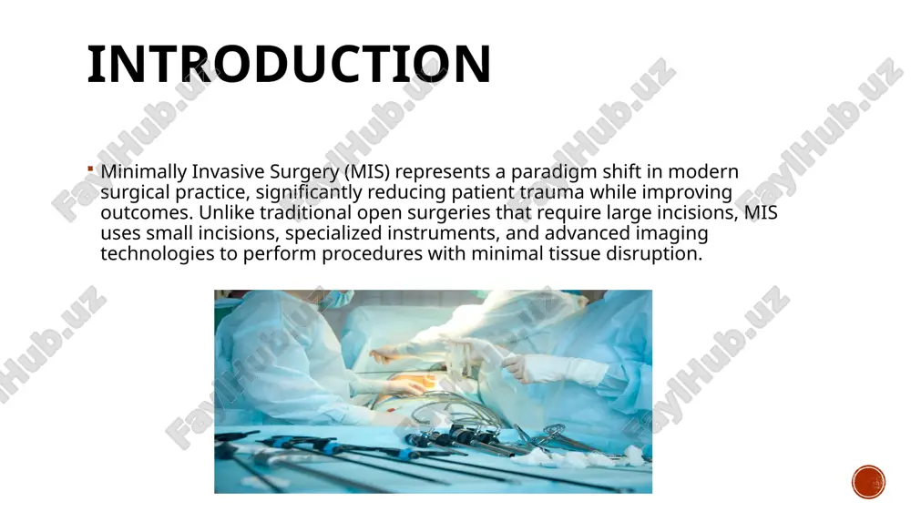 cosmetic outcomes reduced postoperative pain shorter recovery time challenges and limitations limited instrument triangulation, leading to reduced dexterity higher risk of instrument crowding longer operative time in some cases applications of sils appendectomy cholecystectomy nephrectomy hysterectomy recent advances in minimally invasive surgery robotic-assisted techniques robotic surgery continues to evolve with ai-enhanced precision, real-time imaging, and augmented reality guidance. miniaturized surgical instruments advancements in microinstruments and flexible endoscopes allow for finer control and access to previously challenging surgical sites. 3d imaging and augmented reality surgeons now use 3d imaging, virtual reality (vr), and augmented reality (ar) for preoperative planning and intraoperative navigation. artificial intelligence in mis ai-driven tools assist in decision-making, robotic control, and predictive analytics to enhance patient outcomes. recent advances in minimally invasive surgery mis will continue to advance with new techniques and technology, including: nanotechnology-based surgical tools automated robotic systems with ai integration further refinements in scarless surgery …