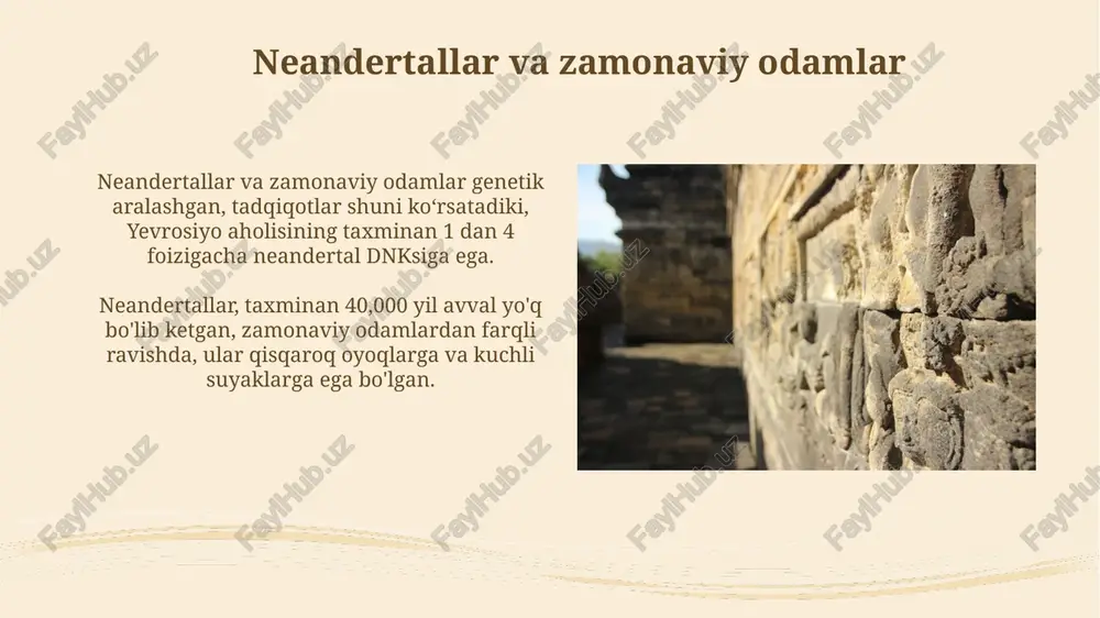 hududning iqtisodiy va siyosiy aloqalarini aniqlashda muhim rol o'ynaydi. arxeologik yodgorliklarda bioarxeologik tadqiqotlar, masalan, inson dnksini tahlil qilish orqali ko'chmanchilarning migratsiya yo'llarini 13-16-asrlarda rekonstruksiya qilish imkoniyati mavjud. o'zbekiston hududidagi mustye yodgorliklari surxondaryo viloyatidagi teshik-tosh g'ori, mustye davriga oid bo'lib, u yerdan 8-9 yoshli neandertal bolaning skeleti va 300 dan ortiq tosh artefaktlari aniqlangan. o'zbekiston hududidagi mustye yodgorliklari, asosan, markaziy osiyo neandertallari afrikadan migratsiya qilganidan keyin qanday moslashganini ko'rsatuvchi muhim ma'lumotlarni beradi. yodgorliklarni saqlash muammolari mavjud qonunchilikning yetarli emasligi, xususan, 1992-yilgi 'madaniy meros ob'ektlarini muhofaza qilish to'g'risida'gi qonunning takomillashtirilmaganligi, yodgorliklarni himoya qilishda muammolar tug'dirmoqda. urbanizatsiya tufayli 45 dan ortiq mustaqillik davri yodgorliklari yaqinida qurilish ishlari olib borilmoqda. bu esa ularning estetik ko'rinishiga va strukturaviy yaxlitligiga zarar yetkazmoqda. geografik tarqalish mustaqillik davri yodgorliklari asosan toshkent, samarqand va buxoro kabi yirik shaharlarda joylashgan, bu yerda yangi qurilishlar va rekonstruksiyalar keng ko'lamda amalga oshirilgan. qashqadaryo va surxondaryo viloyatlarida ham o'ziga xos arxeologik ob'ektlar mavjud, …
