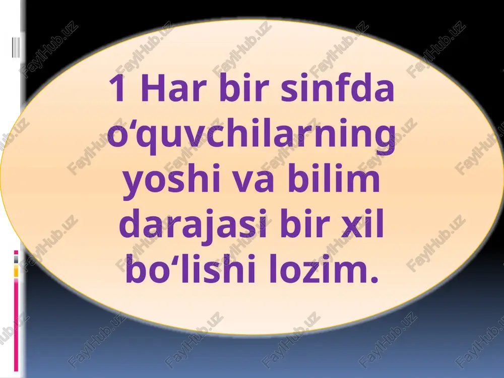 h vazifalariga bo’ysundirilishi lozim ekanligini uqtirib o’tgandi. "ta'lim to’g’risida"gi qonun va "kadrlar tayyorlash milliy dasturi" asosida ta'lim - tarbiyasha yangicha yondoshish, mavjud ta'lim dasturini zamonaviy talablarga muvofiq isloh qilish va yosh avlod tarbiyasi muammolarini oqilona tarzda hal qilish imkoniyatini beradi yangicha ta'lim - tarbiya berishda milliy urf - odatlar, qadriyatlarni hurmat qilib, ularni muhim tomonlarini tarbiyalash jarayoniga tadbiq etilsa, bu tadbirlar yaxshi samara beradi. jamiyat ishonib topshirgan bu ulug’ vazifani bajaruvchi fidokor kadrlar o’zlari har jihatdan barkamol bo’lmoqlari kerak. "agar kelajagimizni o’ylab ish qiladigan bo’lsak deydi i.karimov, kelajakda ishimizni davom ettiriladigan bugungi yoshlarimizga sharoit yaratib uning hayoti haqida qayg’uradigan bo’lsak, avvalo mahalliy yoshlarni tarbiyalash ishiga munosabatimizni mutloqo o’zgartirishimiz kerak". ta’limni tashkil etish shakllari deganda, anik muddatda va tartibda o‘qituvchining o‘quvchilar bilan olib boradigan mashg`ulot turlarini tushunamiz. ya.a.komenskiy “buyuk didaktika“ asarida, o‘quv mashg`ulotlarini guruh shaklida tashkil kilish, o‘quv yili va o‘quv kunini bir vaqtda boshlash, mashg`ulotlar orasida tanaffuslar berilishini, guruhlardagi bolalarning …