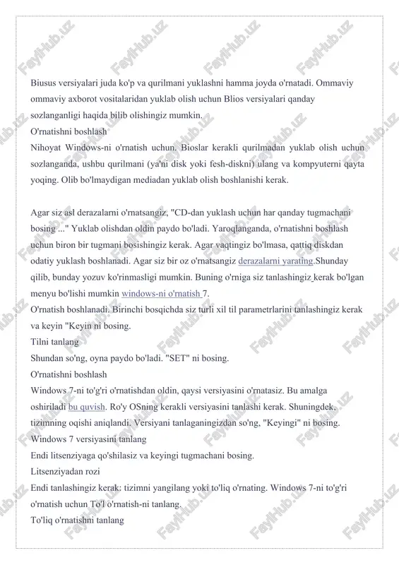 kerak. "diskni sozlash" ni bosin o'rnatishning ushbu bosqichida sizning ixtiyoringizda siz qattiq diskning bo'limlari bilan ishlashingiz mumkin bo'lgan yordam dasturi bo'ladi. shunday qilib, siz qismlarni o'chirib qo'yish, yaratish va kengaytirishingiz mumkin bo'lgan tugmalardan foydalanish, shuningdek ularni formatlashingiz mumki "sozlamalar" ni bosing windows o'rnatilishi va "format" tugmasini bosadigan bo'limni tanlang (yoki yarating) ni tanlang. ushb bo'limdan boshlab hamma narsa o'chirilgani haqida ogohlantirish paydo bo'ladi - biz qo'shilamiz, chunk biz o'rnatishni tayyorlaganimiz va kerakli narsa boshqa joyda saqlanib qolgan. disk formatlash formatlash tugagandan so'ng, keyingi tugmani bosing. va jarayonni tugatishni kuting. bu uzoq vaqt talab qilishi mumkin. o'rnatishni tugatish uchun kuting 1) operatsion tizim tasnifi. 1. laptop ikki qismdan iborat - apparat va dasturiy ta'minot. dasturiy ta'minotning asosiy komponenti operatsion tizimdir. operatsion tizim - kompyuter va foydalanuvchi uchun ilovalar va xizmatlarni o'z ichiga olgan foydalanuvchi orasidagi interfeys. 1. tizimda juda ko'p xatolar va xatolar bor edi. qurilma. yangi operatsion tizim yanada past …