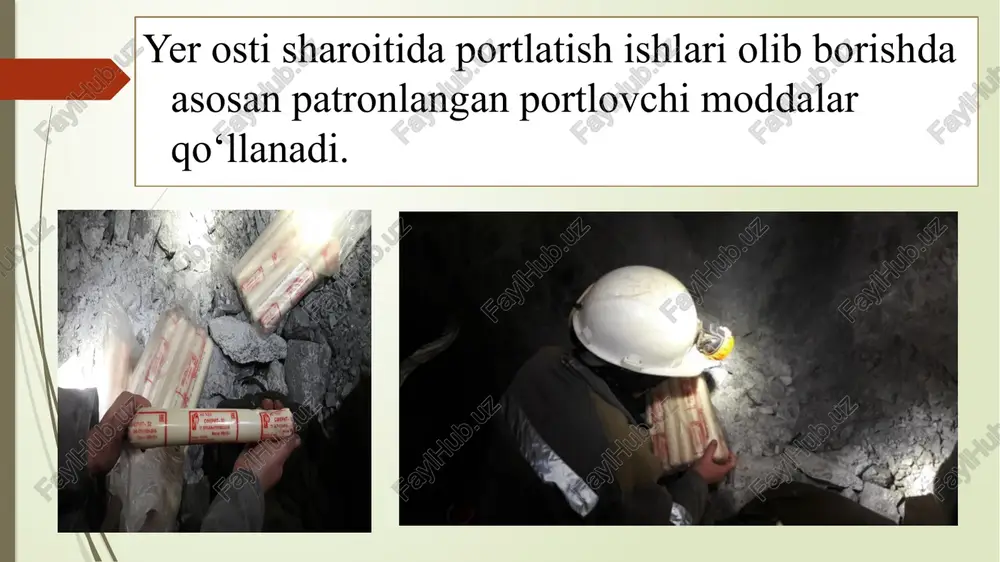 natsiya vaqtida portlovchi modda juda qisqa vaqt oralig‘ida katta miqdorda issiqlik energiyasi ajratib, portlashdan hosil bo‘lgan yuqori haroratli qizigan gaz yuqori bosim ostida bo‘ladi. image1.png image2.jpeg image3.jpeg image4.jpeg image5.jpeg image6.png image7.jpeg image8.jpeg image9.png image10.jpeg image11.jpeg image12.jpeg image13.jpeg image14.jpeg /docprops/thumbnail.jpeg