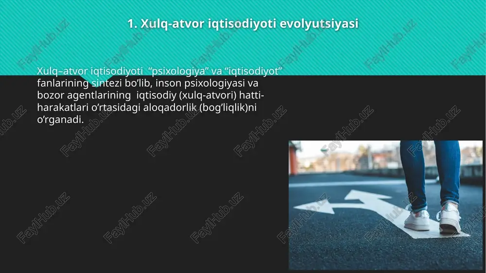 belgilashda ratsional hisob-kitob yagona motiv emas, undan ko’ra institutlar, urf-odatlar muhimroq deb hisoblashdi. t.veblen fikricha mahorat instinkti, shunchaki (maqsadsiz) qiziqish, sotib olishga moyillik, egoistik moyilliklar jamlanmasi, odat instinkti kabilarni o’z ichiga oladi. olimlar namoyishkorona iste’mol bilan bog’liq bir qator samara(effekt)larni ajratib ko’rsatishadi: veblen samarasi (ta’siri) tovar narxi nisbatan baland bo’lganida iste’mol talabining oshishida namoyon bo’ladi. o’zaro-ko’rona taqlid qilish samarasi (ta’siri) ko’pchilikka (qo’shilish) ergashish samarasi. xx asr boshlarida psixologik bilimlarning yangi sohasi-iqtisodiy psixologiya yuzaga keldi. iqtisodiy psixologiyaning ishlab-chiqarish shoxobchasiga g.myunsterberg asos soldi. iqtisodiy psixologiyaning marketing shoxobchasiga esa g.tard asos soldi. tadqiqotlarning bu yo’nalishi quyida keltirilgan uch masalaga e’tiborni jamlaydi: savdolarda kishilarning ijtimoiy o’zaro ta’sirini va ular o’rtasida ishonch o’rnatilishini tushuntirib beradigan matematik nazariya; strategik hatti-harakatni cheklash va raqiblarning hatti-harakatini (qo’ygan qadamlarini) hisobga olishning kognitiv imkoniyatlari; kishilarni amaliyotda o’qitish jarayonida strategiyalarni modifikatsiya qilish. etiboringiz uchun raxmat image2.jpeg image3.png image4.png image5.jpeg image6.jpeg image7.jpeg image8.png image9.jpeg image10.png image11.jpeg image12.png image13.jpeg image14.jpeg image15.jpeg image16.jpeg image17.jpeg …