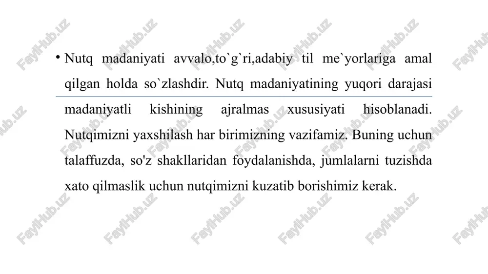 agar yarim soat bo'lsa, unda ikki kun. agar bir soat bo'lsa, demak men hozir tayyorman. woodrow t. wilson ko'pgina tadqiqotlarga ko'ra, insonning birinchi raqamli qo'rquvi jamoat oldida so'zlashdan qo'rqishdir. o'lim ikkinchi raqam. ajabo, shunday emasmi? bu shuni anglatadiki, dafn marosimida bo'lgan odamga maqtov aytishdan ko'ra tobutga tushish osonroq. jerri seynfild nutqda uchta narsa muhim - kim aytadi, qanday aytadi va nima deydi, uchtasining oxirgisi unchalik ahamiyatga ega emas. jon morley dars rejasi notiqlik ta`limoti va uning ahamiyati, vazifalari 01 notiqlik san’ati va liderlikning rivojlanish tarixi 02 notiqlik va suhbatlar o‘rtasidagi farqlar 03 notiqlikda ishonchni rivojlantirish 04 shuni yaxshi bilish kerakki, yaxshi notiq bu lider hisoblanadi. notiqlik san’ati o‘zini ko'pgina sohalarda ko'rsata oladi. bu savdo-sotiq bo‘lsin, ishlab chiqarish bo`lsin va hatto ilmiy faoliyatda ham ko‘zga tashlanadi. blits so`rov notiqlik san`ati deganda nimani tushunasiz? notiq kim? notiq oldiga qo`yilgan vazifalar reja tuza olish malakasi auditoriya oldida o‘zini boshqara olish malakasi vaqtni his …