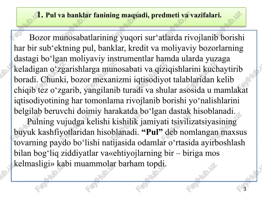robar o‘sgan. inflyatsiya narxlar umumiy darajasining tinimsiz o‘sishi bo‘lib, har bir xaridorga, ishlab chiqaruvchiga va xukumatga ta‘sir ko‘rsatadi. iqtisodiy strategiyani ishlab chiquvchilar va iqtisodchilar inflyatsiyani jilovlashga xarakat qiladilar, shuning uchun ushbu maqsadga erishish yo‘lida narxlar darajasini tebranishini aniqlovchi omillarini bilish zarur. 8 inflyatsiya darajasi eng katta bo‘lgan mamlakatlar inflyatsiya darajasi eng katta bo‘lgan mamlakatlarda o‘z navbatida pul massasining o‘sish darajasi ham yuqoridir. misol uchun, turkiya, ukraina va zambiya kabi davlatlar ushbu davrda inflyatsiya darajasining yuqoriligi bilan ajralib turadi. ushbu davlatlarda pul massasining o‘sishi ham yuqoriligi kuzatilgan. aksincha, shvetsiya va aqshda ushbu davrda inflyatsiyaning sura‘ti juda past bo‘lgan (pul massasining o‘sishi singari). ushbu faktlar nobel mukofoti sovrindari milton fridmenning taniqli xulosasiga asos bo‘lgan: ― inflyatsiya- bu hamisha va har erda monetar hodisadir. aynan shu mavzularda pul massasi miqdori va monetar siyosatning inflyatsiya sur’atlariga ta‘sirini ko‘rib chiqamiz. 9 monetar siyosatni amalga oshirish pullar mamlakat iqtisodiy rivojlanish darajasini aniqlovchi ko‘pgina iqtisodiy o‘zgarishlarga ta‘sir …