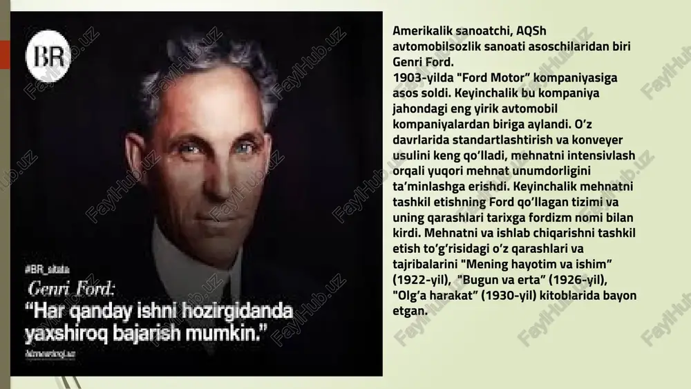 sanoat korxonalarining to‘la quvvatda ishlatish, bo‘sh turgan bino va inshootlarda ishlab chiqarishni tashkil etish; ishlab chiqarishni diversifikatsiya qilish hamda mavjud xomashyoni chuqur qayta ishlash orqali yuqori qo‘shimcha qiymatga ega bo‘lgan yuqori texnologik mahsulotlar ishlab chiqarish; yangi ish o‘rinlarini tashkil etish orqali aholi bandlik darajasini oshirish. o‘zbekiston respublikasi sanoat ishlab chiqarishini hududiy jihatdan tashkil etishni quyidagilar asosida tubdan takomillash- tirish lozim: - sanoatning qayta ishlovchi tarmoqlarini zamonaviy, energiyani tejaydigan, yuqori samarali texnologiyalarini joriy etish hisobiga barqaror rivojlanishini ta’minlash; - respublika viloyatlaridagi tumanlarning raqobatbardoshli afzal- liklari negizida eksportga yo‘naltirilgan ishlab chiqarishlarni kengay- tirish; -qurilish materiallari sanoatida sifat jihatidan jahon standartlariga javob beradigan yangi ishlab chiqarish quvvatlarini tashkil etish; -mahalliy qishloq xo‘jaligi xomashyosini chuqur qayta ishlash negizida, birinchi navbatda, to‘qimachilik sanoatida qayta ishlovchi ishlab chiqarishlarni jadal rivojlantirish, viloyatning sanoat korxona- larida paxta tolasi va meva-sabzavot mahsulotlarini qayta ishlash hajmlarini ko‘paytirish; -viloyatda mahalliy xomashyoni qayta ishlash va raqobatbar- doshli tayyor mahsulotlar ishlab chiqarish bo‘yicha …