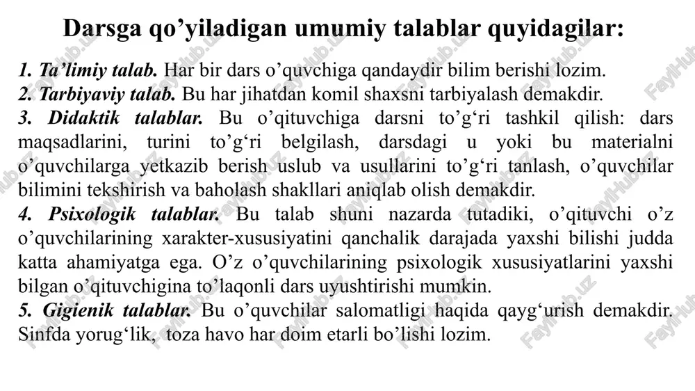 'liqligi va aloqadorligi, ko'rsatilgan mavzu doirasida birlashish; b) harf va tinish belgilarini to'g'ri yozish; d) harflarni bir-biridan uzmay yoza olish; e) so'zlar orasidagi oraliqni to'g'ri belgilash; matnni xarakteri: o'quvchiga tanish bo'lgan va ko'z oldiga keltira oladigan buyum, manzara, voqea–hodisalar tasviri. 2-sinf. fikrni yozma shaklda bayon etish malakasi. miqdoriy ko'rsatgich: 35-40 so'zdan iborat diktant yoza olish. talablar: a) imlo xatolarga yo'l qo'ymaslik; b) ijodiy matnning mantiqiy jihatdan izchilligi; diktant turlari: lug'at diktant, yoddan yozuv diktanti, nazorat diktanti. miqdoriy ko'rsatgich: 3-4 gapdan iborat bo'lgan kichik va sodda matn yaratish. talablar: a) matndagi gaplarning mazmunan o'zaro bog'liqligi va aloqadorligi, ko'rsatilgan mavzu doirasida birlashishi; b) harflar va tinish belgilarini to'g'ri yozish; d) so'z va gaplarni to'g'ri yozib, tinish belgilarini o'z o'rniga qo'ya olish. matnning xarakteri: rasm, manzara, joy, voqia-hodisalar tasviri, o'quvchiga tanish bo'lgan narsa, buyum tasviri. 3-sinf. fikrni yozma shaklda bayon etish malakasi. miqdoriy ko'rsatgich: 45-50 so'zdan iborat diktant yoza olish. talablar: a) imlo …