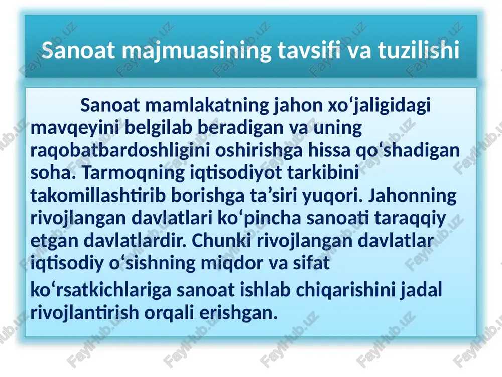n jami sarmoyalar 326,6 mln yevroni tashkil etib, shundan 226 mln yevro — rossiya eksport-import banki krediti, 147 mln yevro — o‘z mablag‘lari, 15,1 mln yevro — «asaka» banki krediti hisoblanadi. sanoat korxonalari «navoiyazot» aj negizida umumiy qiymati 1,7 mlrd. dollarga teng 3 ta yirik loyiha amalga oshirilib, yiliga 100 ming tonna polivinilxlorid, 75 ming tonna kaustik soda, 300 ming tonna metanol, 500 ming tonna azot kislotasi, 660 ming tonna ammiak va 577 ming tonna karbamid ishlab chiqarishning zamonaviy, energiya tejamkor quvvatlari barpo etildi. sanoat korxonalari 2021 yilda shu paytgacha jahonda faqat 4 ta davlatda bo'lgan yirik loyihalardan biri – gtl texnologiyasi asosida faoliyat ko'rsatuvchi «uzbekistan gtl» sanoat majmuasi barpo etildi. zavod yiliga 3,6 mlrd. metr kub tabiiy gazni qayta ishlaydi, qiymati 1 mlrd. dollardan ziyod bo'lgan 1,5 mln. tonna tayyor suyuq mahsulotlar ishlab chiqariladi, shuningdek 307 ming tonna aviakerosin, 724 ming tonna dizel yoqilg'isi, 437 ming tonna nafta, 53 …