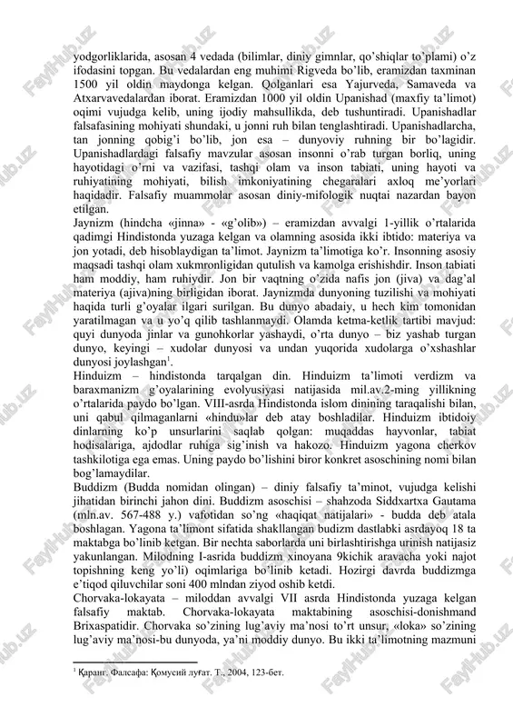 larning asosi suv, butun koinotda havo mavjud deyilgan. ba’zi misr yodgorliklarida «inson o’lgach, uning jismi kulga aylanadi», «o’z nomining abadiy qolishini hohlagan kishi oxirat haqida hayol qilmasdan, bu dunyo ishlari bilan shug’ullanishi lozim» deyilgan. bobilda, xususan, xammurapi davrida (yer.av iv ming yillikning boshlari) quldorlik tuzimining ijtimoiy ziddiyatlari keskin tus oldai. ishlab chiqarishning taraqqiy etishi bilan bobilda astronomiya, matematika, geografiya fanlarida ma’lum yutuqlarga erishildi. bobil olimlari algebraning asoslarini, kvadrat va kub ildizlarni chiqarishni bilganlar, astronomlar osmon yulduzlari kartasini chizganlar. er. av. ii asrda yashagan bobillik selevka hatto olamning geliosentrik tuzilishi haqida faraz qilgan. bobilda dastlabki falsafiy fikrlar 6 ming yil muqaddam boshlandi. o’sha davrlarda «gilgamesh haqidagi doston», «adapa» doston, «xujayinning qul bilan suhbati» badiiy asari juda katta shuhrat qozondi. bu asarda diniy qarashlar qattiq tanqid qilindi. bu asar bobilda qulchilik rivojlangan paytda jamiyatning bir tomonda boylik, ikkinchi tomonda ochlik, qashshoqlik o’sgan bir paytda vujudga kelgan. bu yodgorlikda qul donishmand, hayotining mazmunini …