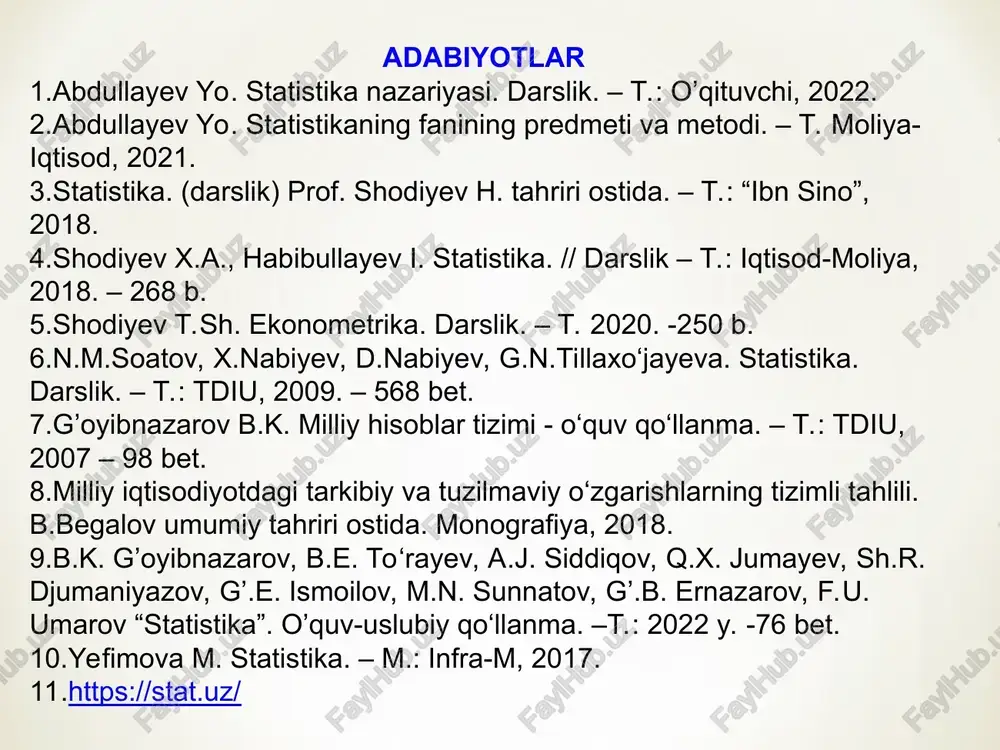 bo‘la oladi. . jamlash tashkil qilinishiga qarab markazlashgan va markazlashmagan bo‘linadi. masalan, institutda. bundan tashqari ma’lumotlarni ma’muriy va iqtisodiy tumanlar miqyosida qayta ishlash va shu asosda hududiy ko‘rsatkichlarni hisoblash cheklanadi. 1. markazlashmagan jamlashda boshlang‘ich ma’lumotlar dastlab mahalliy (tuman, viloyat) statistika tashkilotlarida qayta ishlanadi, so‘ngra statistika agentligiga yuboriladi. 2. markazlashgan jamlashda boshlang‘ich ma’lumotlar bir yoki bir necha statistika boshqarmalarida to‘planadi va o‘sha yerda ko‘zlangan maqsad va vazifalar nuqtai nazaridan qayta ishlanadi. masalan, statistik kuzatish materiallarini tekshirish va tegishli tuzatishlarni kiritish yengillashadi, hududiy ko‘rsatkichlarni hisoblash imkoniyati tug‘iladi. qayta ishlash texnikasiga qarab jamlash qo‘lda yoki mexanizatsiyalashgan usulda mashinada bajarilishi mumkin. masalan, belgilarni shifrovka qilish; kartochkalarni terish; har bir guruh sonini hisoblash maqsadida kartochkalar sonini sanab chiqish; umumiy yakunlarni chiqarish. 1. mexanizatsiyalashgan usulda kam mehnat sarflanadi va svodkalash arzonga tushadi, uni bajarish muddati qisqaradi va olingan natijalarning aniqligi oshadi. hozirgi kunda ko‘pgina statistika tashkilotlari zamonaviy kompyuterlar bilan ta’minlangan. samarali akt tizimi 2. qo‘lda jamlash …