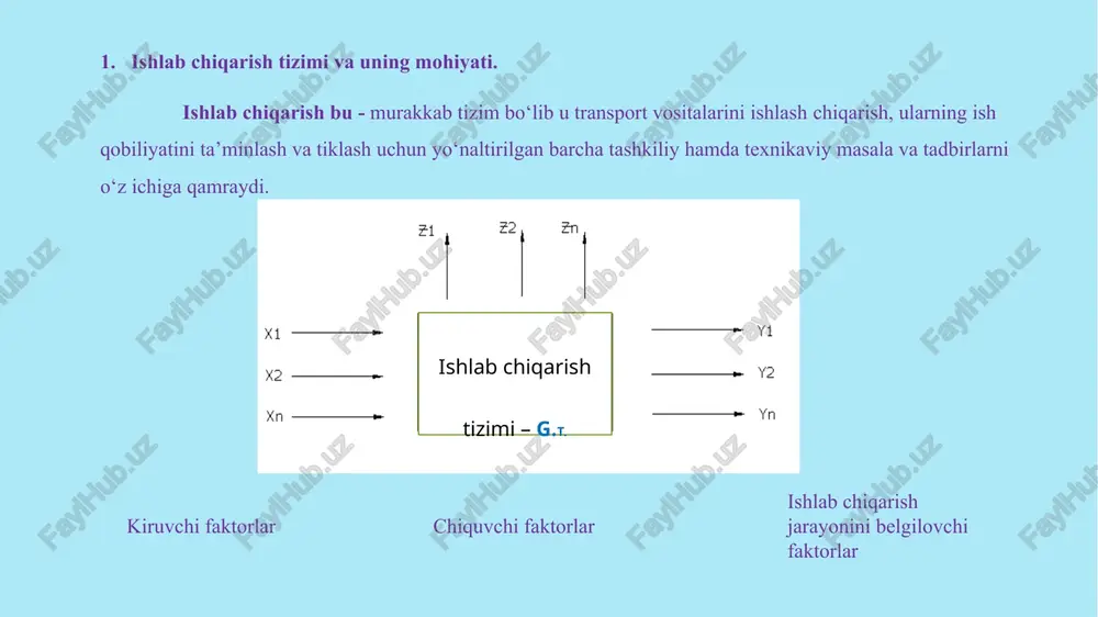 (yangi yoki rekonstruksiyalanayotgan mavjud ishlab chiqarish maydoni); ishlab chiqarish mahsulotining nomenklaturasi, natural va narx ko‘rinishda ishlab chiqarish mahsulot turlari bo‘yicha yillik reja; ish rejimi, yildagi ish kunlar soni, sutkadagi ish smenalar soni, soat ifodasida ish haftasining davomiyligi; maxsuslashtirilgan va korparatsiya asosida tashqaridan olinayotgan butlovchi qism va detallar, yarim fabrikatlar, materiallarning nomenklatura va hajmi; dastgoh va uskunalarni ishlab chiqarish, asbob va jihozlarni tayyorlash bo‘yicha korparatsiyalangan korxonalarning nomi, yuridik manzili; ishlab chiqarish fondini olish va ta’mirlangan mahsulotni jo‘natish tizimi, ehtiyot qismlar, materiallar va energoresurslarni olish manbaalari, ishlab chiqarish fondi va ishlab chiqarilgan mahsulot zahira me’yorlari; oqava suvlarni tozalash shartlari va ularni tashlash talablari; asosiy texnik – iqtisodiy ko‘rsatkichlar va kapital ta’minot; 3. loyihalash topshirig‘i va loyihalash oldi materiallari loyiha oldi materiallari: loyihalashga ajratilgan maydonning o‘rganilishi natijasida tuzilgan va mahalliy rejalashtiruvchi, hamda energoresurslarga javob beruvchi tashkilotlarni jalb etilgan holda mahalliy deputatlar kengashining bajaruvchi kengashi tomonidan tasdiqlangan akt va loyihalanayotgan ob’ektning qurilish pasporti. qurilish …