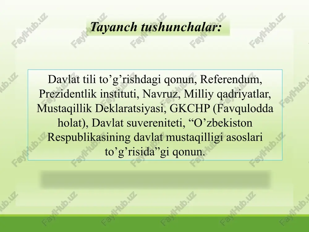 al bo’lganligi uchun butun 1989-1991-yillarda davom etdi. bu davrda milliy masala, til va milliy qadriyatlar kun tartibidagi yechimini kutayotgan dolzarb muammolardan biri edi. respubika jamoatchiligi talabi va hohish istaklari asosida 1989-yil 21-oktabrda o’zbek tiliga davlat tili moqomi berilishi, milliy o’zlik va qadriyatlarimizni tiklash yo’lidagi katta qadam bo’lgan edi. 1990-yil fevralda o’zbekiston ssrning qonun chiqaruvchi organi – oliy kengashning yangi tarkibi (xii-chaqiriq) saylandi. oliy kengashning 1990-1994-yillardagi 5 yillik faoliyati o’zbekiston respublikasi davlat mustaqilligining huquqiy asoslarini yaratish va milliy davlatchilik poydevorini mustahkamlashdagi faoliyati zalvorli bo’ldi. sssr tarkibida (hududida) ikkinchi prezidentning paydo bo’lishini markaz va uning rahbariyati qanday qabul qilganliklarini bugun tasavvur qilish qiyin emas, albatta. 1990-yil bahorida islom karimov gorbachyovcha qayta qurish boshi berk ko’chaga kirib qolganini anglab yetdi. o’sha vaqtda sssr siyosatchilari orasida bunday odamlar kamdankam edi. rossiya va boshqa ittifoqdosh respublikalarda tobora kuchayib borayotgan tartibsizliklar o’zbekistonda ham yuz berishiga ‘qo’ymaslik uchun qatiy choralar ko’rish kerak edi. o’zbekistonda hokimiyatning ozgina bo’lsa-da …