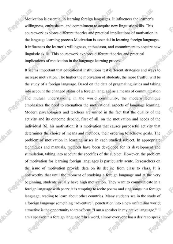 teaching a foreign language. such is the widely observed picture associated with the study of a foreign language and in technical schools. the analysis of available domestic and western literature showed the following. at the moment, there is no consensus or unequivocal solution to this problem, namely, what exactly is motivation in general and motivation for educational activities in particular. the search for ways to solve the question of the motivation of learning is possible in terms of psychological research in this area, which examines the psychological foundations of motivation. as the world has been found to become like a “global village”, english is likely to appear one of the domain languages. the majority of people can learn it as a second language. however, in the second language acquisition, it is irrefutable fact that learners may face several problems including language competence, influence of first language, lexical resource deficiency, even …