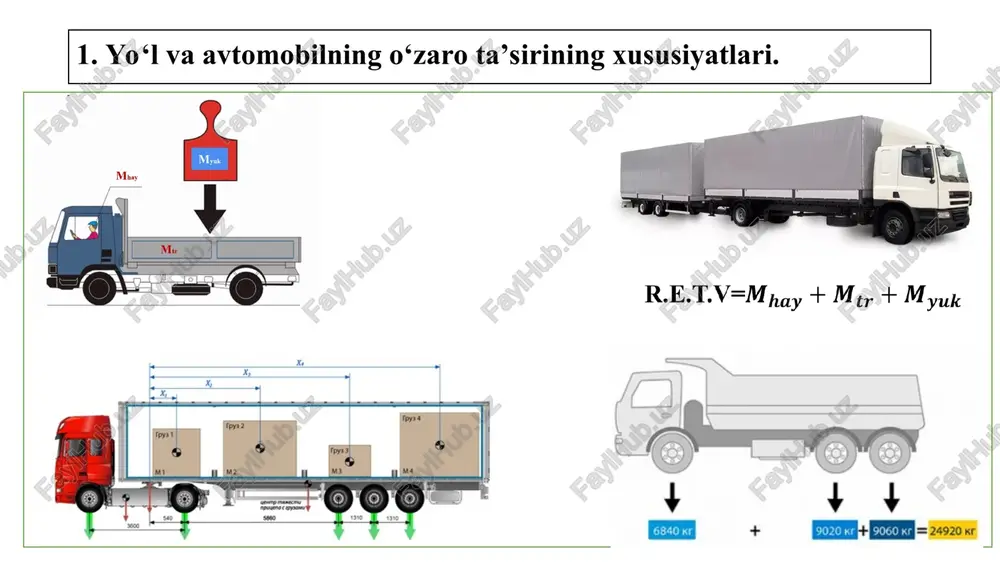 aning yuk ostida egilish darajasini belgilaydi. sirpanishga qarshilik – xavfsiz harakat uchun asosiy omil. deformatsiya – tashqi yuk ta’sirida qoplamaning shakli va hajmi o‘zgarishi. ular elastik yoki plastik bo‘lishi mumkin. elastik deformatsiya – yuk olib tashlangach, qoplama asl holatiga qaytadi. plastik deformatsiya – qoplama doimiy o‘zgaradi (chuqurlik, izlar paydo bo‘ladi). 4. yo‘l qoplamasi deformatsiyalarining turlari va qoplamaning buzilishi. deformatsiya turlari iz hosil bo‘lishi (kolleya) – yuk avtomobillari harakati yo‘l sathida izlar paydo qiladi. egilish va cho‘kishlar – qoplamaning elastikligi yetarli bo‘lmaganida yuz beradi. qoplama qatlamlarining siljishi – yuqori qatlam pastki qatlamdan ajraladi. yoriqlar – asfalt-betonning issiq va sovuq haroratlar ta’sirida kengayishi va qisqarishi natijasida paydo bo‘ladi. chuqurchalar va o‘yiqlar – qoplamaning asta-sekin yemirilishi natijasida yuzaga keladi. 4.2. qoplamaning buzilish rejasi boshlang‘ich bosqich: kichik yoriqlar, sirpanish kuchayishi. o‘rta bosqich: kolleya, iz va cho‘kishlar. oxirgi bosqich: chuqurchalar, qatlamning to‘liq buzilishi, transport xavfsizligining keskin pasayishi.