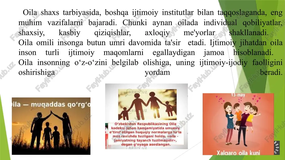 ishadi (uzoq muddatli safardagi dengizchi, harbiy xizmatchi, geolog, neft qazuvchi kabi). ota bunday holatlarda o’zaro muomala jarayonlarida jismonan mavjud shaxs sifatida yoki ramziy tarzdagi ota sifatida ishtirok etadi. oilada er-xotinlik aloqalari ham, ota va bola munosabatlari ham bolalar o’rtasidagi o’zaro munosabatlar ham aziyat chekib turadi. gohida oilada go’yoki yashirin qolipda ajrim turganday bo’ladi. lekin ayni shu holat ko’pincha distant oilaning ajrim bo’lgan oiladan afzal ekanligini ko’rsatadi. beqaror oila tarkiban turar-joy yoki yashash joyi masalasida o’zgaruvchan bo’ladi. masalan, ayrim ayollar birinchi nikohidan ajralganidan so’ng tez-tez erkaklarni almashtiradi, toki ko’ngliga ma’qul bo’lgan insonni topmagunicha turlicha munosabatlar tizimida bo’ladi. bu farzandlar tomonidan yaxshi qabul qilinmaydi, ona bilan bolalar munosabatlari hamisha tarang turadi. shunga o’xshash holatlar tez-tez turar joyini almashtirishga moyil oilaga ham xosdir. munosabatlar tarangligi nafaqat shu oilaning ichida, balki yangi turar joyga kelib, yangi tengdosh o’rtoqlar va sinfdoshlar orttiradigan bolalarga ham salbiy ta’sir ko’rsatishi tabiiydir. noto’liq oila – ba’zan turmush o’rtog’idan birining …