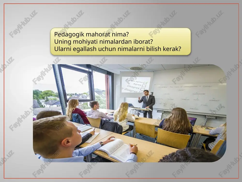 ni ifodalovchi individual psixik sifatlar yig'indisidir. zarur bo‘lgan bilim, malaka ko'nikmalarini egallash dinamikasidagi farqlarni aniqlaydi. qobiliyatlar individual-psixologik xususiyat bo`lgani sababli, shaxsning boshqa sifatlari va xususiyatlariga, ya’ni aql sifatlariga, xotira va xarakter xususiyatlariga, his-tuyg'ulariga qarama-qarshi qo'yilmaydi, balki ular bilan bir qatorga qo'yilishi kerak. quyidagi pedagogik qobiliyatning asosiy xususiyatlari o'qituvchining yuksak pedagogik-psixologik bilimlari natijasida doimiy shakllanib boradi: kommunikativ qobiliyat: 0 ‘qituvchining pedagogik jamoa va ota-onalar, mahalla ahli bilan bo'ladigan o‘zaro muloqotida, ularning ruhiy perseptiv qobiliyat: tashqi olamni va muhitni sezish, idrok etish, va’ni kuzatuvchanlik muhim rol o‘ynaydi. o'qituvchining shijoati natijasida rivojlanadi, takomillashadi. 0 ‘qituvchi o'quvchining psixologiyasini, psixik holatini o'ziga singdirib idrok etadi, sinf jamoasining holatiga pedagogik vaziyatiga odilona baho beradi. didaktik qobiliyat: o'quvchilar bilan muloqot qilishda, pedagogikaning ta’lim va tarbiyaviy qonuniyatlarini hamda metodlarini chuqur o'zlashtirgan holda samarali dars berish qobiliyatidir. shuningdek, dars pedagogik texnologiyalar asosida jahon andozalariga, hozirgi zamon talablariga javob berishi kerak. holatlarini tushunish va ularga hamdard bo'lish. muloqotga kirishishida pok …