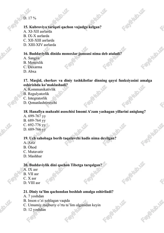 dinshunoslik fanidan yakuniy nazorat test savollari - Page 3