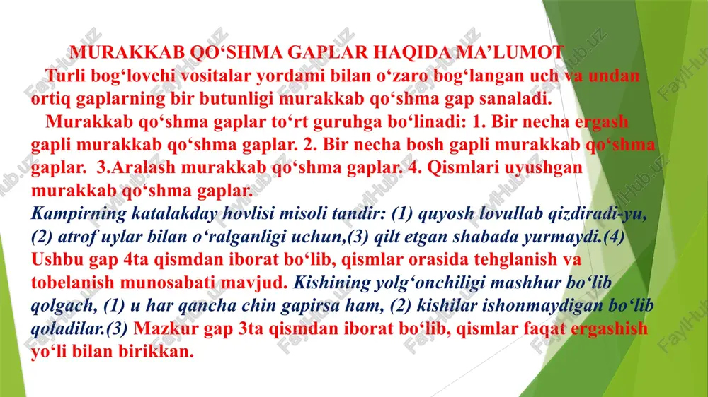 ing mulki bo‘lsa, xiyonat qilma. 6. eshik ochildi, shuning uchun hamma qayrilib qaradi, lekin hech kim kirmadi; sovuq havo xonani qopladi. 7. ko`lga yetib kelsak, birdaniga miltiq gumburladi va suv yuzida pitirlayotgan ikki-uchta o`rdak ko`rindi. 8. bahor keldi, kunlar isidi, qushlar issiq o‘lkalardan uchib keldi. 9. o‘tmishni o‘zgartira olmaymiz, insonlarni o‘zgartira olmaymiz, muqarrar narsalarni o‘zgartira olmaymiz. o‘zgartira oladigan narsamiz birgina xatti-harakatimiz. e’tiboringiz uchun rahmat!!! /docprops/thumbnail.jpeg