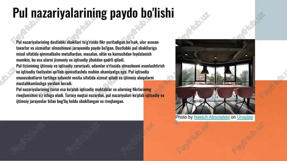 xarajatlarni oshiradi va iqtisodiy barqarorlikka tahdid soladi. deflyatsiya narxlarning pasayishi bo'lib, iqtisodiy faollikni kamaytirishi mumkin. ikkala jarayonni ham nazorat qilish uchun pul nazariyalaridan foydalanish zarur. photo by annie spratt on unsplash title: pul nazariyalarining ijtimoiy oqibatlari pul nazariyalarining ijtimoiy barqarorlikka ta'siri: pul nazariyalari, iqtisodiy tizimlarni shakllantirishda muhim ahamiyatga ega. to'g'ri pul siyosati orqali ijtimoiy barqarorlikni saqlash va iqtisodiy o'sishni ta'minlash mumkin. bu, o'z navbatida, jamiyatda tinchlik va barqarorlikni ta'minlaydi. ijtimoiy tengsizlik va pul taqsimoti: pul nazariyalari ijtimoiy tengsizlikni shakllantirishda muhim rol o'ynaydi. agar pul taqsimoti adolatli bo'lmasa, bu ijtimoiy taranglik va konfliktlarga olib kelishi mumkin, natijada jamiyatda ijtimoiy muammolar yuzaga keladi. ijtimoiy rivojlanishga pul nazariyalarining ta'siri: pul nazariyalari ijtimoiy rivojlanishni rag'batlantirishi mumkin. yaxshi pul siyosati ta'lim va sog'liqni saqlash kabi ijtimoiy sektorlarga investitsiyalarni oshirishga yordam beradi, bu esa jamiyatning umumiy rivojlanishiga ijobiy ta'sir ko'rsatadi. ilova: ijtimoiy statistikalar: ijtimoiy statistikalar pul nazariyalarining ta'sirini ko'rsatadigan muhim ko'rsatkichlardir. masalan, iqtisodiy barqarorlik va ijtimoiy …