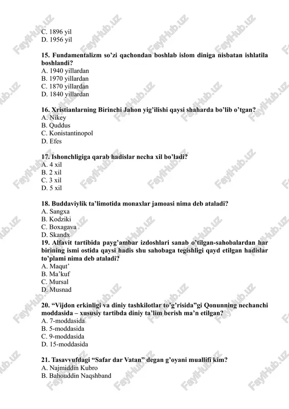 dinshunoslik fanidan yakuniy nazorat test savollari - Page 3