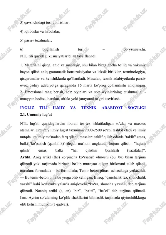 ariant, imkoniyat, mumkin (muqobil emas) usul (faqat yaqinlashtirish, yondashuv emas) mulohaza, sabab (va faqat hisobga olish emas) maqsad (nafaqat oxiri) ma'lumotlar (nafaqat dalil) amaliyot (nafaqat tajriba) instance procedure technique holat (nafaqat misol) texnika, usul (va shunchaki jarayon emas) texnika, usul, uskunalar (nafaqat texnologiya) olmosh. ko'pincha ba'zi olmoshlar otlar o'rnini bosadi. masalan, “bir” so‘zi avval berilgan ot o‘rnini egallaydi (“birlar” ko‘plikda ishlatiladi). agar mavzu bo'lsa, u "birov", "kimdir" deb tarjima qilinadi. raqamli. uchta raqamdan: 1997; 1,997; 1.997 - birinchisi - sana, ikkinchisi - asosiy raqam, uchinchisi - o'nli kasrli butun son. ingliz tilida butun sonning har uchta raqami vergul bilan ajratiladi, masalan: 1 295 643 (ruscha versiyada - 1 295 643). shuni ham ta'kidlash kerakki, inglizlar milliardlarni minglab millionlarda ifodalaydi, amerikaliklar milliardni milliard deb atashadi va ingliz tilida milliard million millionga teng. sana yozishda avval oy, keyin kun va yil ko'rsatiladi, masalan: 8/29/49, bu rus yozuvlarida 08/29/49 ga to'g'ri keladi. daqiqalar …