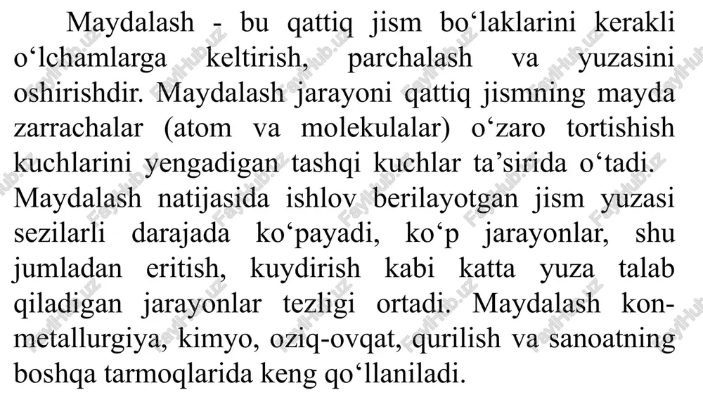 jag‘li maydalagichlarda qo‘zg‘almas va harakatchan plitalarning uzlukli yaqinlashishidan hosil bo‘lgan konusli kamerada materialni ezish va yorish usullari bilan amalga oshiriladi maydalangan material harakatchan plita orqaga yurishi paytida maydalagichdan to‘kiladi. maydalagich jag‘lari oson yechiladigan, yedirilishga chidamli, qirrali plitalar bilan qoplangan bo‘lishi kerak. harakatchan plita qo‘zg‘almas o‘qqa mahkamlanadi va ekssentrik o‘q orqali shatun yordamida tebranma harakatga keltiriladi. o‘z navbatida shatun shamir dastak 12 orqali harakatchan plita va rostlovchi ponalar 8 va 11 lar bilan bog‘langan. ushbu ponalarni surilishi rostlovchi boltlar yordamida amalga oshiriladi, va chiqish yo‘li enini kerakli o‘lchamda o‘rnatilishiga olib keladi. bu esa to‘g‘ridan to‘g‘ri materialni maydalash darajasiga ta’sir etadi. tortqich 13 va prujina 9 lar yordamida plita 1 ning qaytar harakatiga erishiladi. shatun 7 va yirib turuvchi plitalar tirsakli dastakni tashkil qiladi. maydalagich konstruksiyasining asosi bo‘lib tirsakli dastak hisoblanadi va yuqori bosimlar hosil qiladi. jag‘li maydalagichlar tuzilishi sodda va ish jarayonida ishonchli. ammo uning tarkibida tebranuvchi massalar (ya’ni harakatlanuvchi plita, …