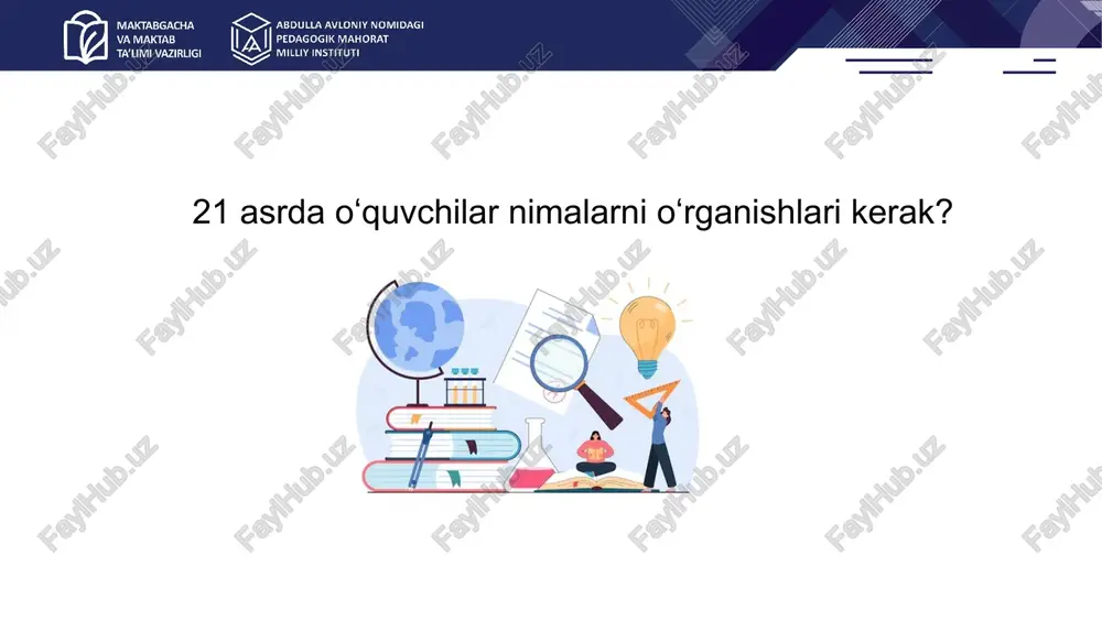 qamli texnologiyalar turli dasturlarni qo‘llash, internetda samarali qidirish, ma'lumotni tahlil qilish ko‘r – fikrla – hayratlan bog‘la mashqi (20 daqiqa) men oʻqitadigan fan mavzulariga qanday bogʻlash mumkin? 21 asr koʻnikmalaridagi 4s larga qanday bogʻliq? men tashkil qiladigan darslardagi mashq va topshiriq hamda oʻqitish amaliyotlarga qay tarzda bogʻliq? qanday savol paydo bo‘ldi xulosalar va amaliy tavsiyalar 1 maqsadlar ta'limda aniq maqsadlarni belgilash va ularga erishish uchun blum taksonomiyasidan foydalanish 2 ko‘nikmalar 21-asrda talab qilinadigan ko‘nikmalarni rivojlantirishga e'tibor qaratish 3 baholovchi o‘lchovlar o'quvchilarning progressini baholovchi o'lchovlarni taksonomiya darajalariga mos ravishda ishlab chiqish o‘zini o‘zi baholash mavzuni qay darajada o‘zlashtirganingiz haqida fikr yuriting. bu sizga bilimingizdagi bo‘shliqlarni aniqlashga hamda yanada samarali ta’lim olishingizga yordam beradi. men… ko‘proq o‘rganishim kerak deyarli o‘zlashtirdim ishonchim komil o‘rganishni nazorat qilish va o‘zi-o‘zini boshqarish maqsadlar o‘z maqsadlarini aniqlash, ularga erishish uchun rejalar tuzish strategiyalar o‘ziga mos o‘rganish usullarini tanlash, o‘rganishni optimallashtirish baholash o‘z progressini kuzatib borish, kamchiliklarni aniqlash, …