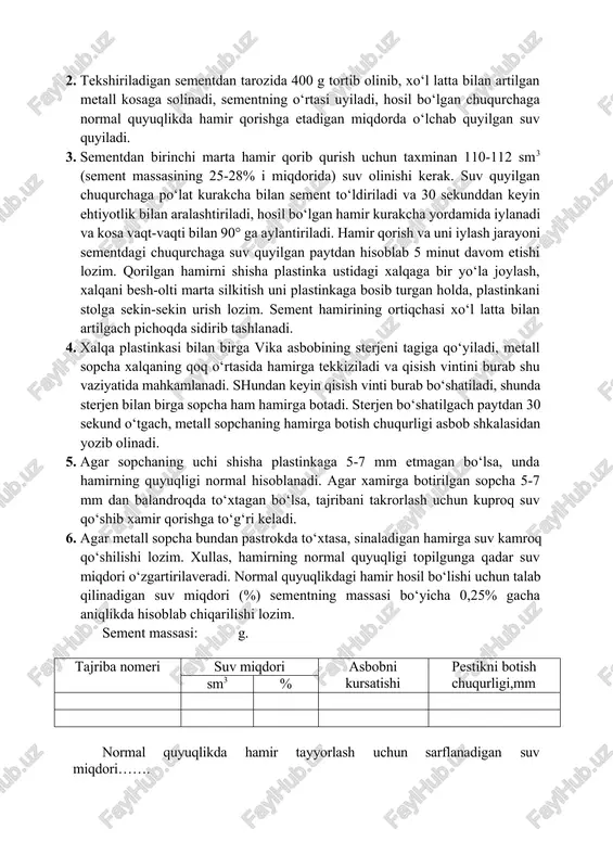laboratoriya ish. sement «hamirining normal» quyuqligini aniqlash - Page 3