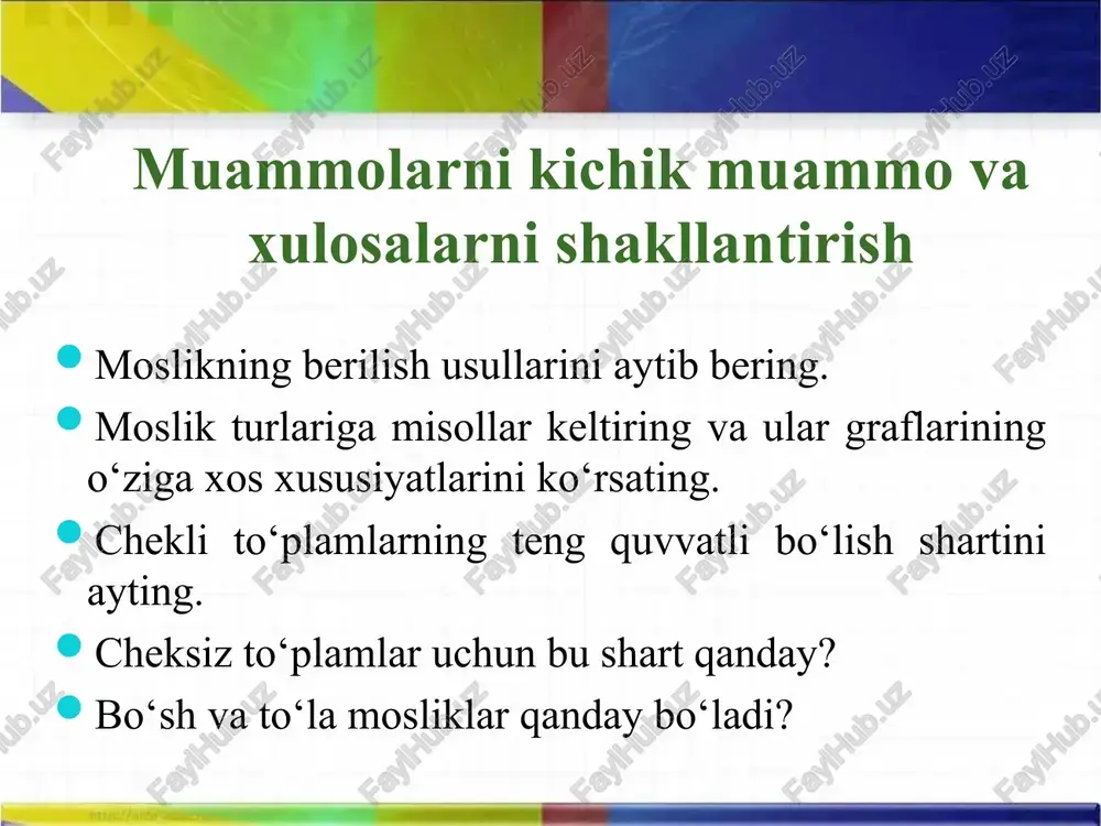 i orasida o‘zaro bir qiymatli moslik o‘rnatish mumkinmi? *