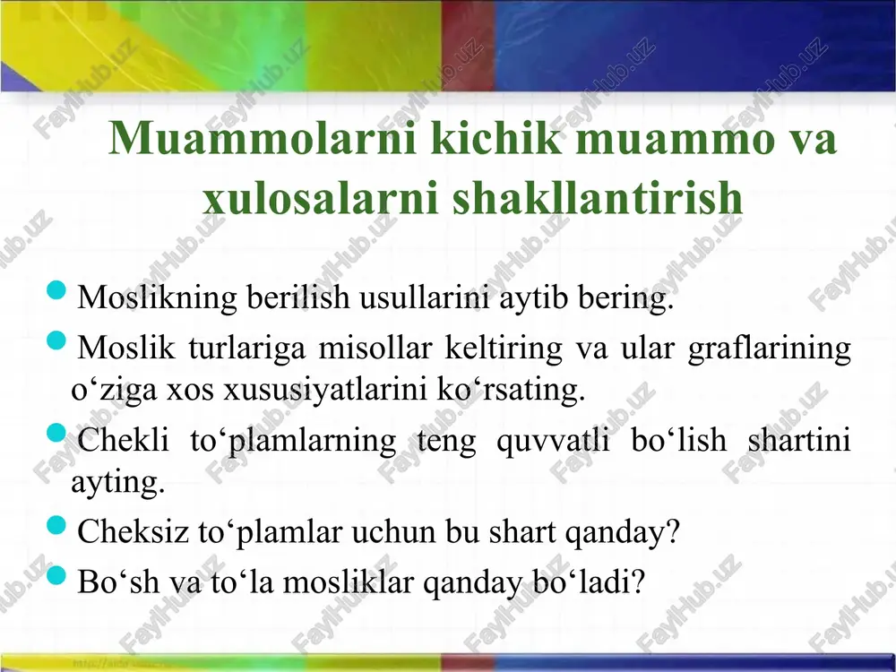 o‘zaro bir qiymatli moslik o‘rnatish mumkinmi? *