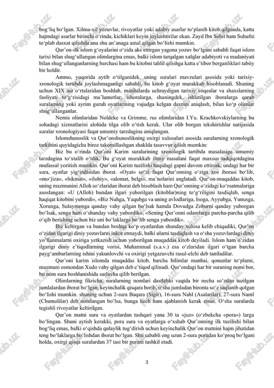 o‘z ifodasini topgan. muzzammil-o‘ralib olgan, ya’ni biron narsadan qo‘rqqan kishi arablar odati bo‘yicha kiyim yoki to‘shaklariga o‘ralib olishga harakat qilar ekan. payg‘ambarimiz (s.a.v.) ham mushriklarning bergan aziyatlaridan xafa bo‘lib yotganlarida, shu suraning oyatlari nozil bo‘lgan deyiladi. unda rasul (a.s.)ga alloh taolo tungi ibodat qoidalaridan ta’lim beradi. tunni faqat uyqu bilan ham emas yoki faqat ibodat bilan ham emas, balki har ikkisiga ham ma’lum vaqt ajratish to‘g‘risidagi ko‘rsatma beriladi. islom manbalarida rivoyat qilinishicha, muhammad payg‘ambar 40 yoshga yetganlarida, ya’ni 610 yili makka shahri yaqinidagi hiro nomli g‘orda yolg‘iz qolib, ibodat bilan mashg‘ul paytlarida, farishta jabroil (a.s.) ularga birinchi bor qur’on oyatlarini keltirganlar. odatda jabroil (a.s.) payg‘ambar muhammad (s.a.v.)ga oyatlarni o‘qib berar, ular yodlab olib, o‘z izdoshlariga yetkazar edilar. ular ham o‘z navbatida shunday qilar edilar. o‘sha davrlarda mutlaqo ko‘pchilik, shu jumladan muhammad payg‘ambar ham o‘qish, yozishni bilmaganliklari uchun yodlab olish u davrning birdan bir usuli bo‘lgan. bu vahy melodiy yil hisobida …