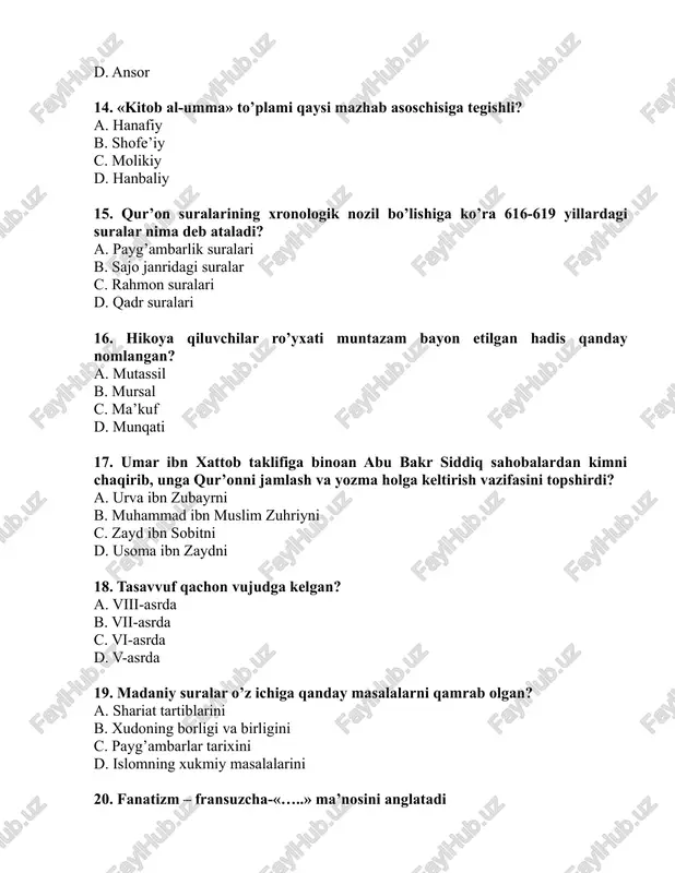 dinshunoslik fanidan yakuniy nazorat test savollari - Page 3