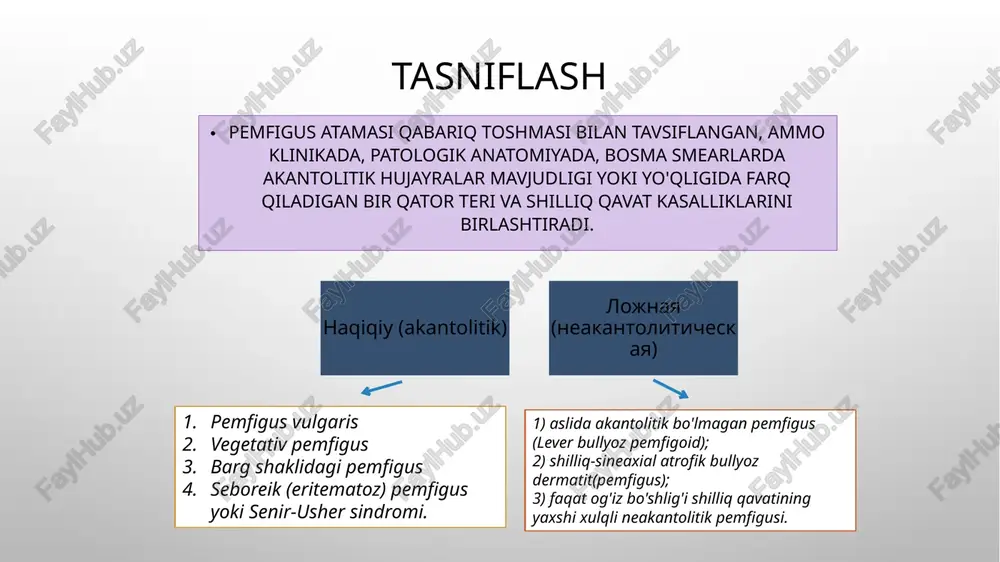 va og'iz burchaklarida joylashgan. pufakchalar ochilgandan keyin eroziv sirt fonida yorqin qizil yumshoq o'simliklarning shakllanishi xarakterlidir. odatda, terining og'iz bo'shlig'iga tutash joylari ham jarayonga kiritiladi, bu erda vegetatsiya bo'shashgan, iflos jigarrang qobiqlar bilan qoplangan. og'izning burchaklarida og'riqli qon ketish yoriqlari paydo bo'ladi. oddiy yoki ozgina giperemik terida pufakchalar paydo bo'ladi. ular pemfigus vulgarisiga qaraganda kichikroq, ingichka shinaga ega, epidermisda yuzaki joylashgan. barg shaklidagi pemfigusning klinik ko'rinishi bu kamdan-kam uchraydi, bemorning umumiy farovonligi bilan to'satdan boshlanishi bilan ajralib turadi. pufakchalar bosh terisi va magistral terisida paydo bo'ladi, uzoq vaqt davomida lokalizatsiya qilinishi mumkin, ammo terining boshqa joylariga zarar etkazish bilan jarayonni tez umumlashtirish mumkin. pufakchalar epiteliyning sirt qatlamlarida joylashgan, shuning uchun pufakchalar ochilganda ekssudat puff pastry varaqlariga o'xshash ingichka qobiqlarga quriydi. odatda, pufakchalar bir-biri bilan birlashadi va ochilganda kuyishga o'xshash katta eroziv yuzalarni hosil qiladi. klinik ko'rinish seboreik pemfigus yog'li seboreya fonida eritematoz lezyonlar ingichka sarg'ish qobiqlarni hosil qiladi, keyinchalik atrofik …