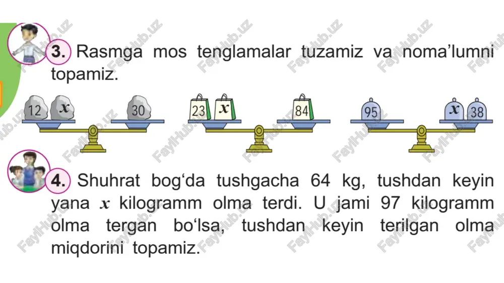 1 x=81:3 x=27 (har bir bolada qolgan olmalar soni) 27+5=32(ta) botir tergan olmalar soni 27+2=29(ta) nodir tergan olmalar soni 27+4=31(ta) qodir tergan olmalar soni javob: botir 32 ta, nodir 29 ta, qodir 31 ta olma tergan image1.jpeg image2.png image3.png image4.png image5.png image6.png image7.png image8.png image9.png image10.png image11.png image12.png image13.png image14.png image15.png image16.png image17.png image18.png image19.png image20.png /docprops/thumbnail.jpeg