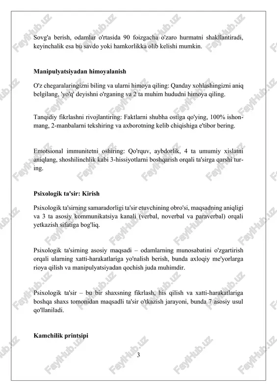 'lumot (langar) ularning keyingi qarorlariga kuchli ta'sir ko'rsatadi, hatto langar mutlaqo aloqador bo'lmasa ham. 2-sonli tadqiqotlar shuni ko'rsatadiki, langarlash savdo-sotiqda keng qo'llaniladi: masalan, narxni yuqori o'rnatish (langar) keyinchalik arzonroq takliflarni arzonroq qilishga yordam beradi, xaridorlar uchun 35% chegirma. ishontirish tamoyillari 'kamchilik' tamoyili ta'kidlaydiki, 80% odamlar narsa kam bo'lsa, unga bo'lgan talabni oshiradi, bu esa uni yanada qimmatliroq qiladi. 'avtoritet' tamoyili shuni ko'rsatadiki, 75% odamlar o'zlaridan yuqori mavqega ega shaxsning ko'rsatmalariga so'zsiz itoat etishadi, hatto zararli bo'lsa ham. 'ijtimoiy isbot' tamoyili 95% odamlar boshqalarning xatti-harakatlariga qarab, vaziyatga moslashishga harakat qilishini ko'rsatadi, bu esa konformizmga olib kelishi mumkin. yoqtirish ta'siri misol uchun, sotuvchi mijoz bilan umumiy qiziqishlarni topib, samimiy munosabat o'rnatishi mumkin, bu esa sotuv hajmini 25% dan 30% gacha oshirishi mumkin. bu ta'sirga ko'ra, 75% hollarda chiroyli odamlar ishonchliroq ko'rinadi va ular bilan muloqot qilishda pozitiv his-tuyg'ular 60% gacha ortadi. "yoqtirish ta'siri" 1950-yillarda tadqiq qilingan bo'lib, odamlar o'zlariga yoqqan shaxslarning takliflarini …