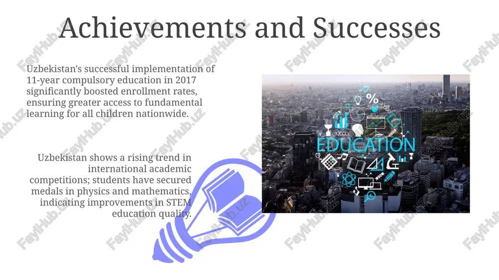 universities focused on engineering, technology, and mathematics to support industrial growth. the role of technology in education uzbekistan's 'digital uzbekistan 2030' initiative promotes the integration of ict in education, aiming for 80% of schools to have high-speed internet access for enhanced learning resources. e-learning platforms like uzedu market offer digital content, interactive lessons, and online courses, increasing access to quality education, especially in rural areas with limited access to traditional resources. teacher training and development uzbekistan emphasizes continuous professional development, mandating teachers complete at least 100 hours of training every 5 years to upgrade skills and adapt to new pedagogical approaches. the avloniy research institute, named after mahmudkhoja behbudi, plays a key role in developing modern curricula and providing evidence-based training modules for teachers nationwide. access and equity in education 01 02 rural areas face challenges with teacher shortages and limited resources, leading to disparities in educational quality, particularly affecting …
