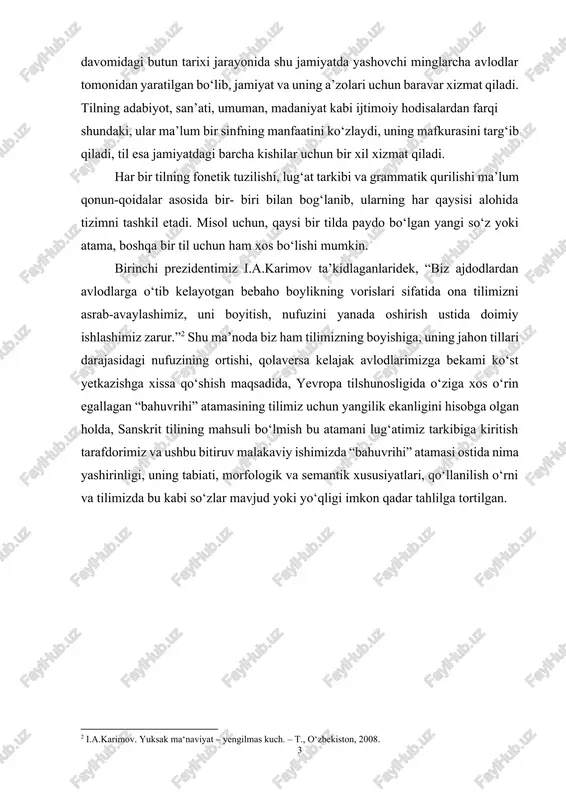 yevropa tilshunosligida o‘ziga xos o‘rin egallagan “bahuvrihi” atamasining tilimiz uchun yangilik ekanligini hisobga olgan holda, sanskrit tilining mahsuli bo‘lmish bu atamani lug‘atimiz tarkibiga kiritish tarafdorimiz va ushbu bitiruv malakaviy ishimizda “bahuvrihi” atamasi ostida nima yashirinligi, uning tabiati, morfologik va semantik xususiyatlari, qo‘llanilish o‘rni va tilimizda bu kabi so‘zlar mavjud yoki yo‘qligi imkon qadar tahlilga tortilgan. [2: i.a.karimov. yuksak ma‘naviyat – yengilmas kuch. – t., o‘zbekiston, 2008.] 1. o‘zbek tilida sodda gaplar sodda gap — oʻz tarkibida birgina predikativ birlikka ega boʻlgan, maʼlum fikr ifodalay oladigan, grammatik va intonatsion jihatdan shakllangan sintaktik birlik (sen kosmonavt boʻlmoqchimisan? togʻ tepasida toʻplanayotgan bulutlar tushga borib quyuqlasha boshlaydi. men sizga mashq chalib beray). sodda gaplar bir predikativ aloqani namoyon qiluvchi sodda birlik sifatida ikki yoki undan ortiq sodda predikativ birliklarning qoʻshilmasidan iborat boʻlgan qoʻshma gapga qaramaqarshi qoʻyiladi. sodda gaplarning asosiy tavsiflari quyidagilardan iborat boʻlishi mumkin: uning muayyan soʻz shakllari (ran predikativ asosining tarkibiy qismlari) orqali …